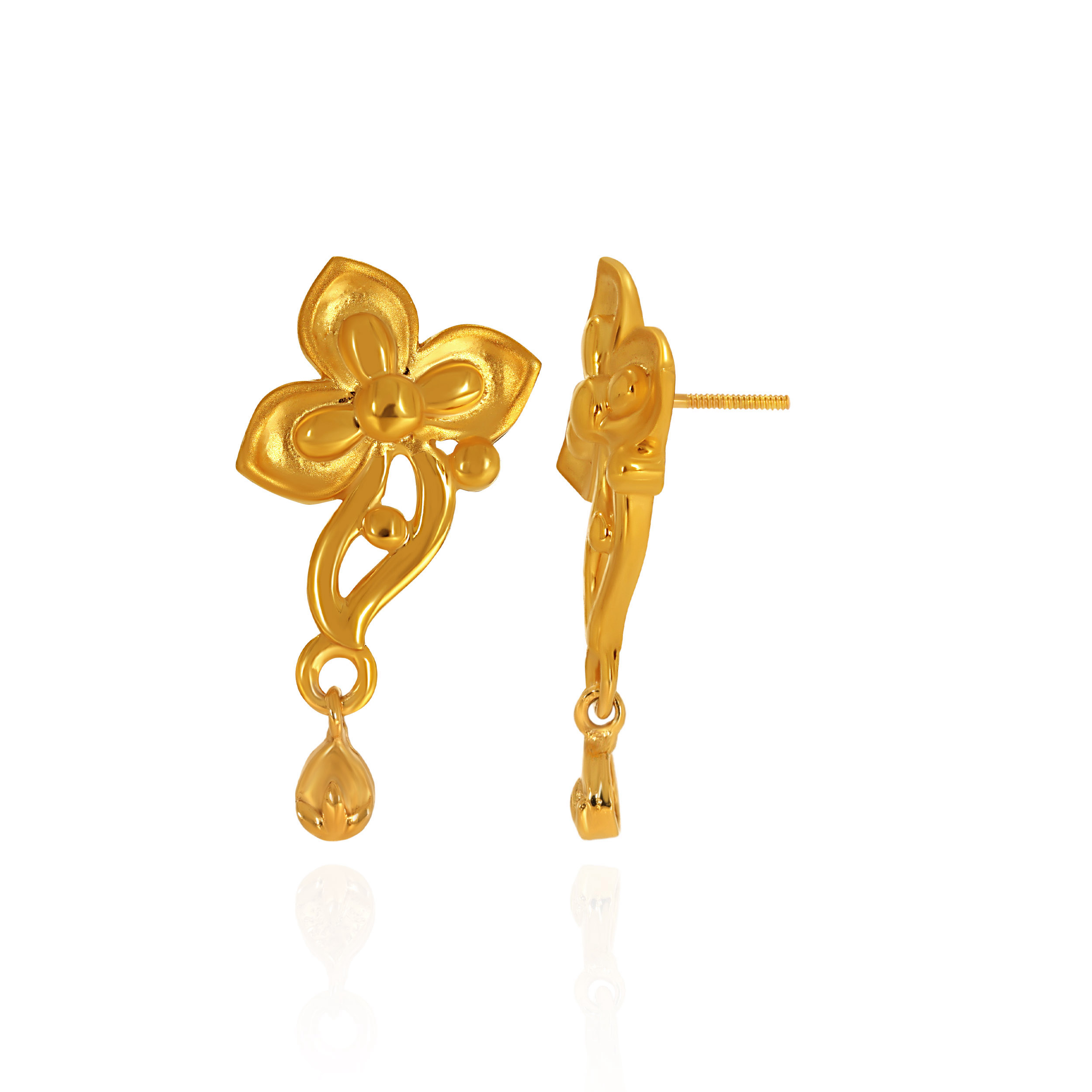 Floral Vein Gold Drop Earrings - Senco Gold and Diamonds