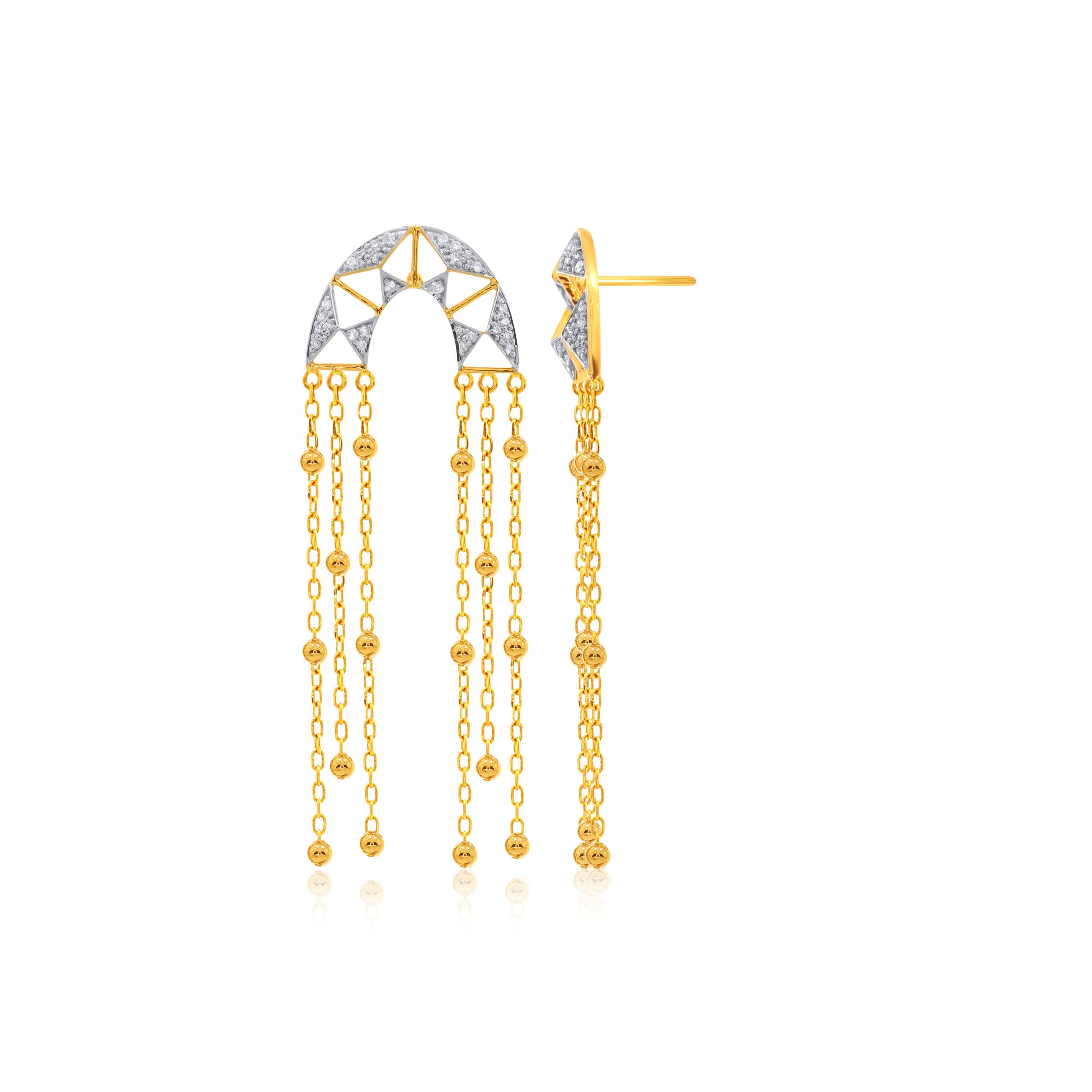 Warli Shimmer Diamond Long Earrings - Senco Gold and Diamonds