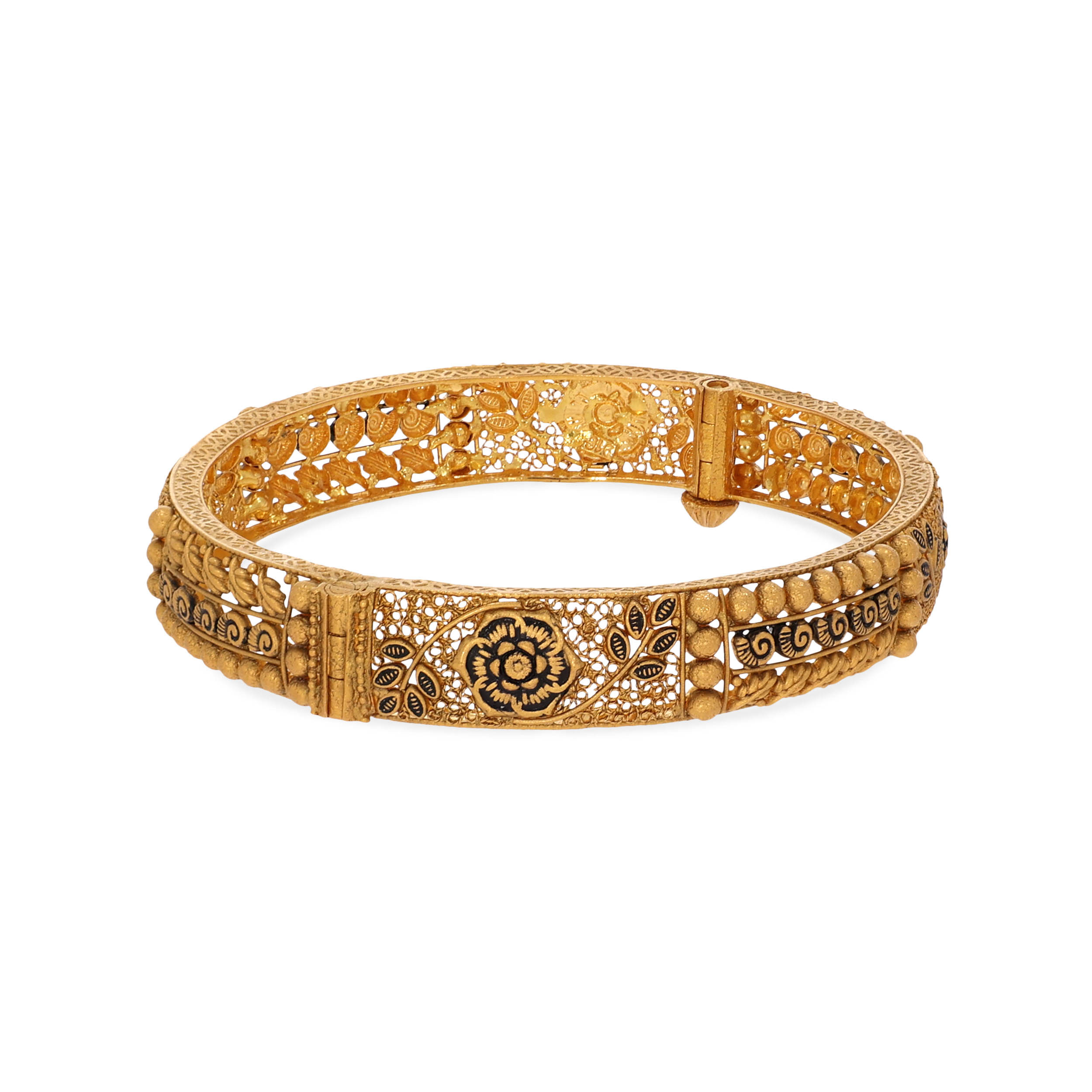 Royal Bloom Antique Gold Chur Bangle - Senco Gold and Diamonds