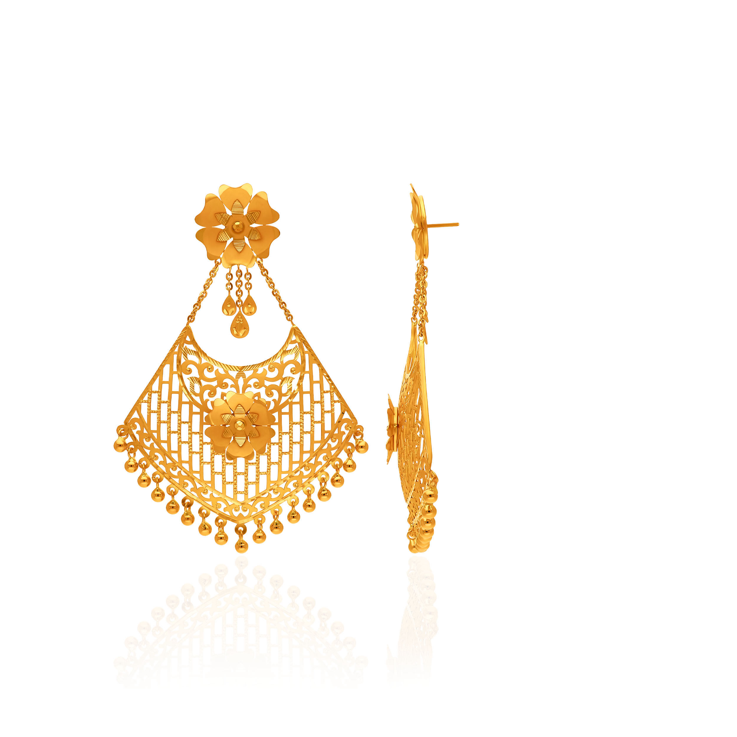 Opulent Motif Gold Chand Bali Earrings - Senco Gold and Diamonds