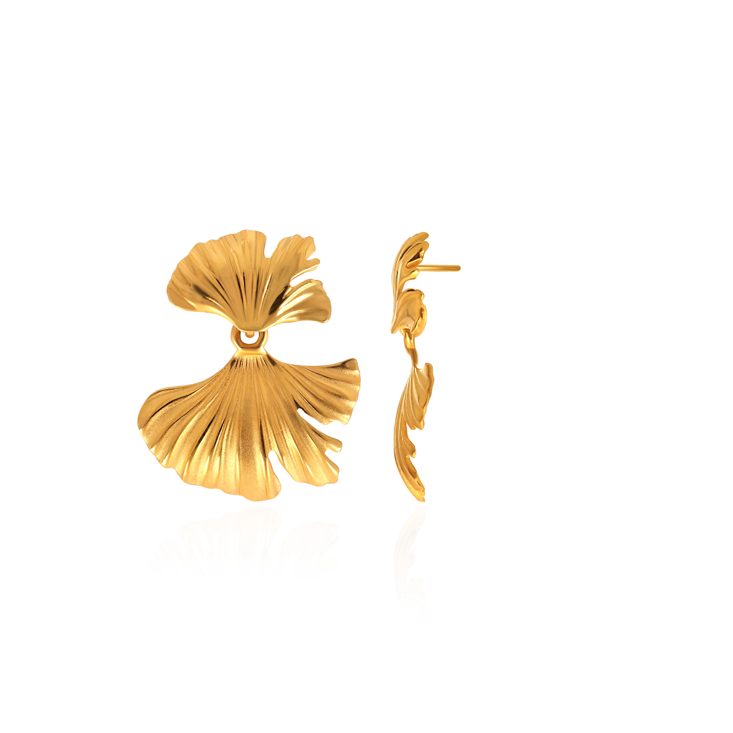 Dual Pleats Gold Studs - Senco Gold and Diamonds