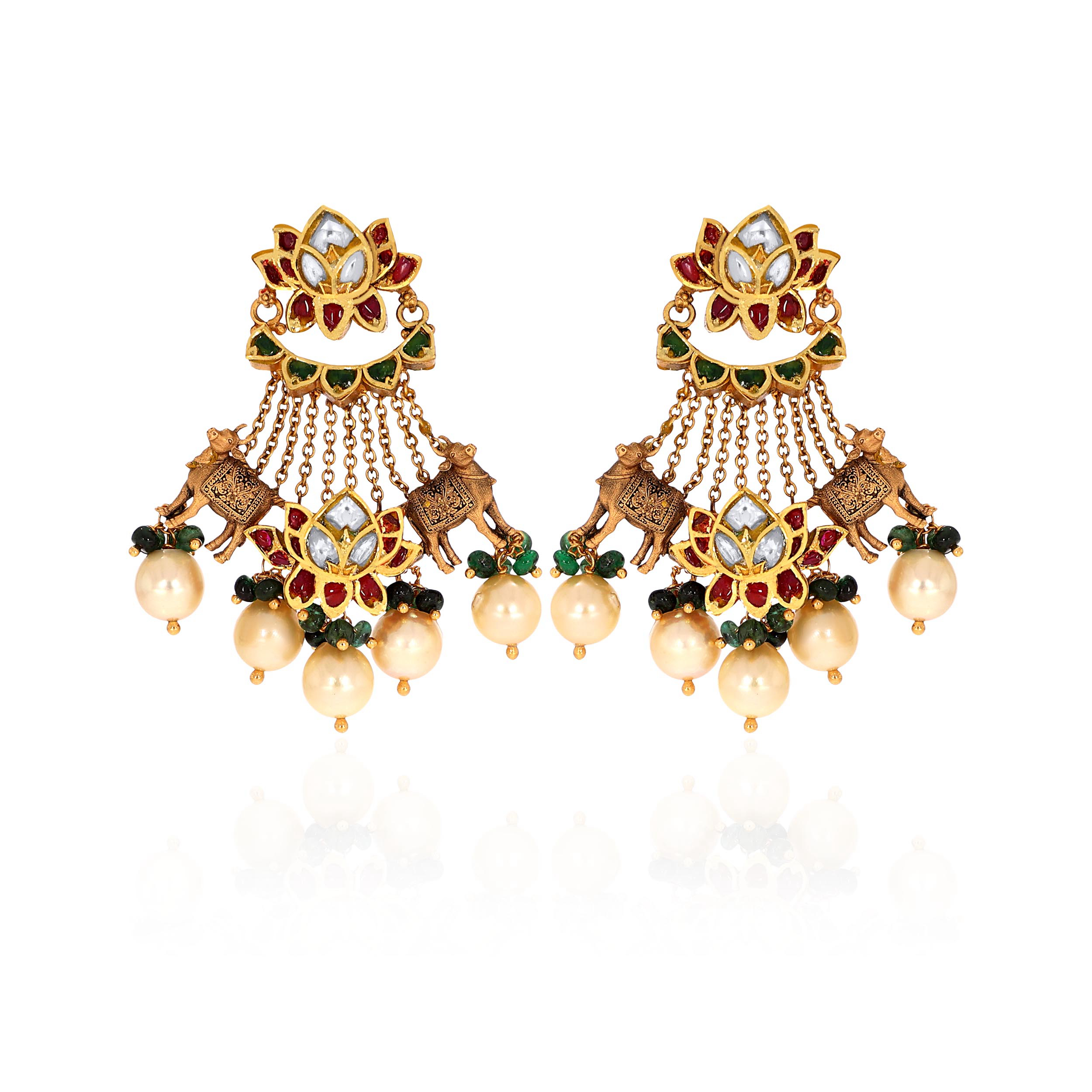 22K Yellow Gold Kundan Drop Earrings-GPGN-D000788475 - Senco Gold and Diamonds