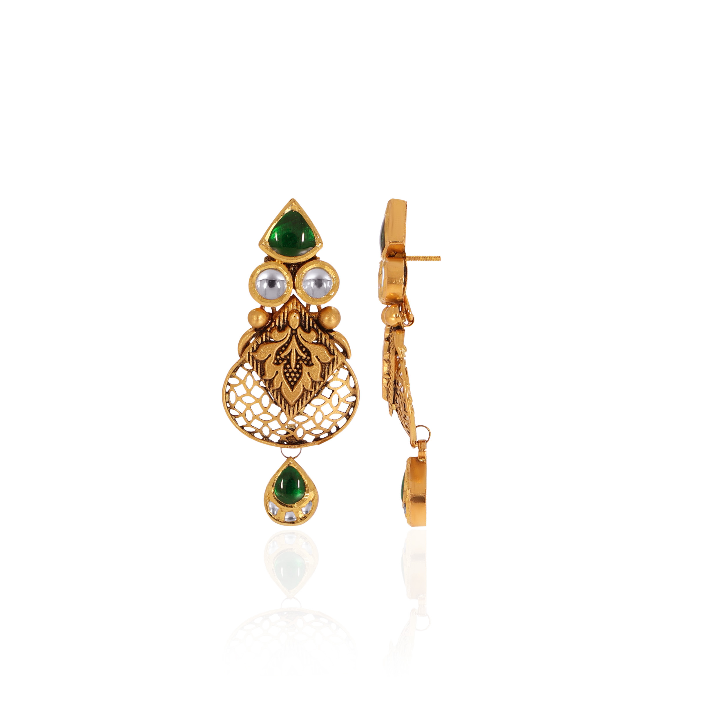 Classic Kundan Jaffrey Earrings - Senco Gold and Diamonds