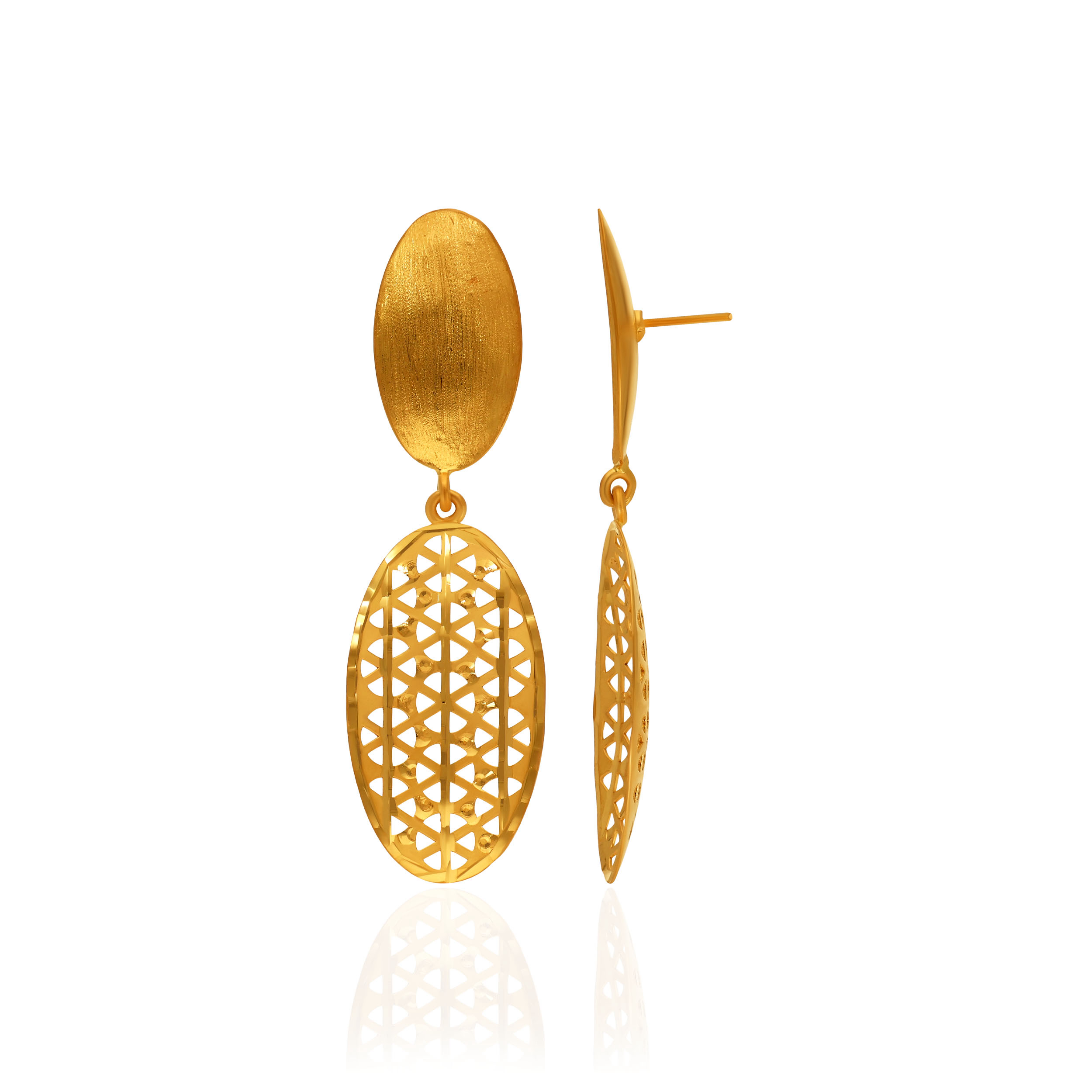 Sunlit Mesh Oval Gold Earrings - Senco Gold and Diamonds