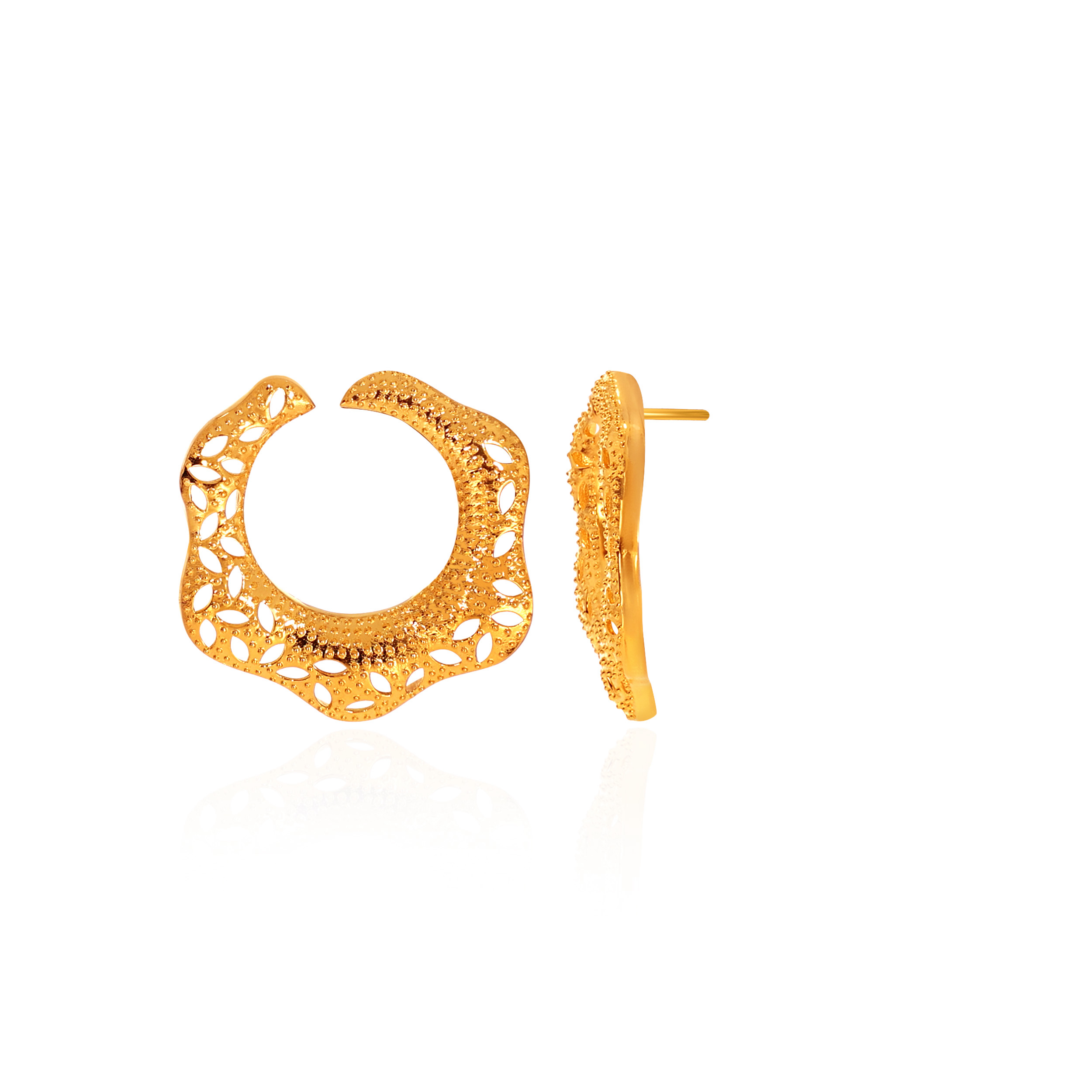 Leafy Waves Gold Studs - Senco Gold and Diamonds