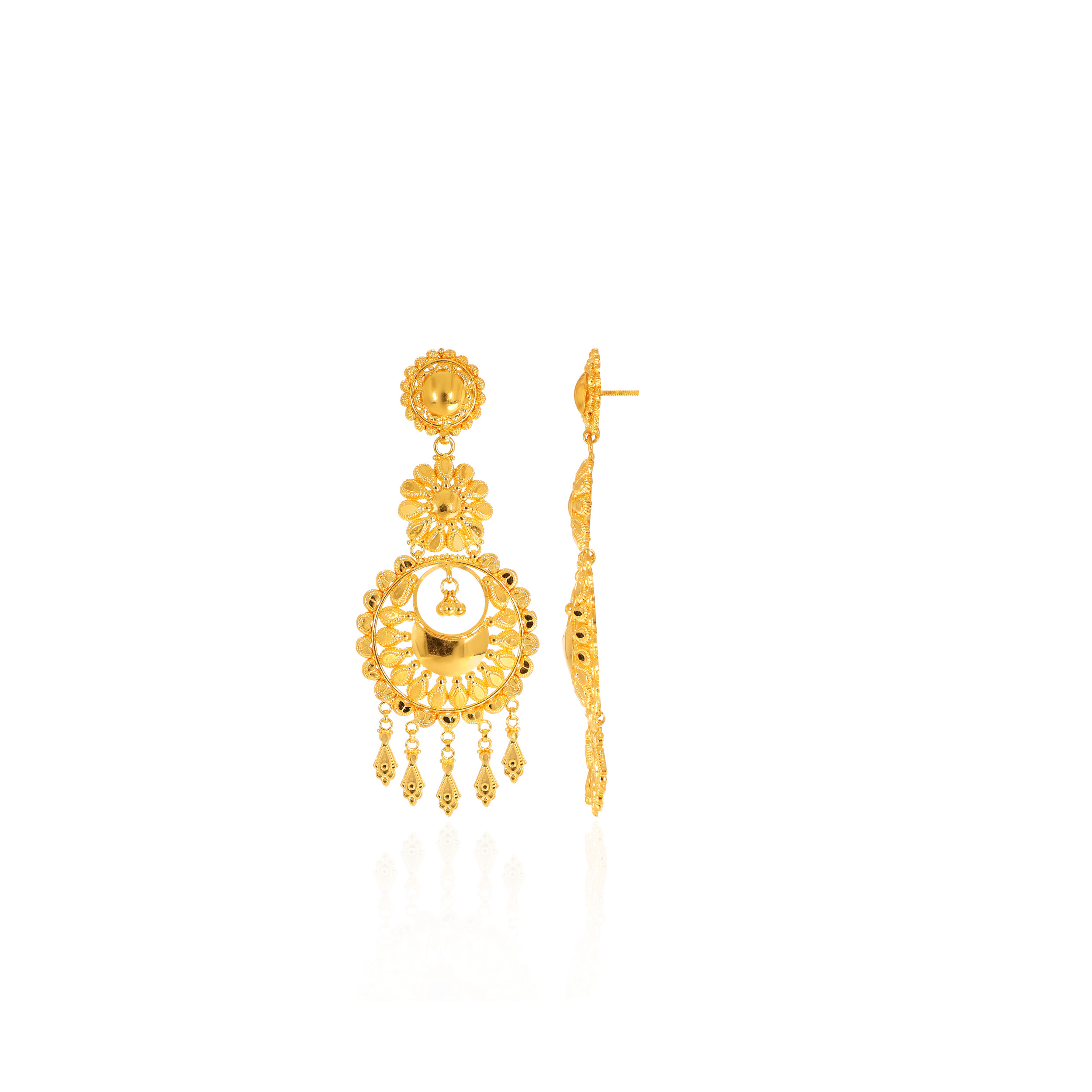 Floral Embrace Gold Chandbali Earrings - Senco Gold and Diamonds