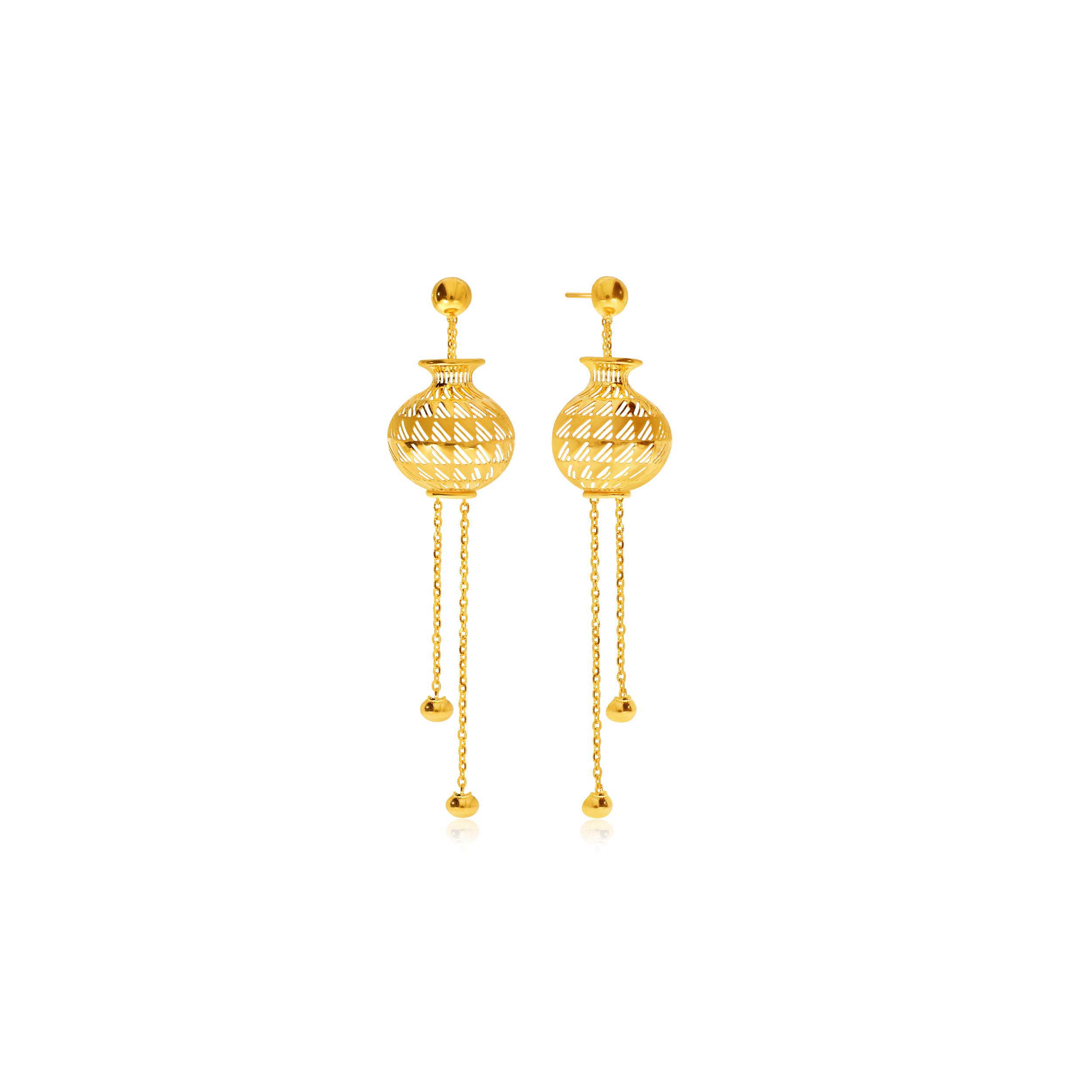 Traditional Terracotta Gold Long Earrings - Senco Gold and Diamonds