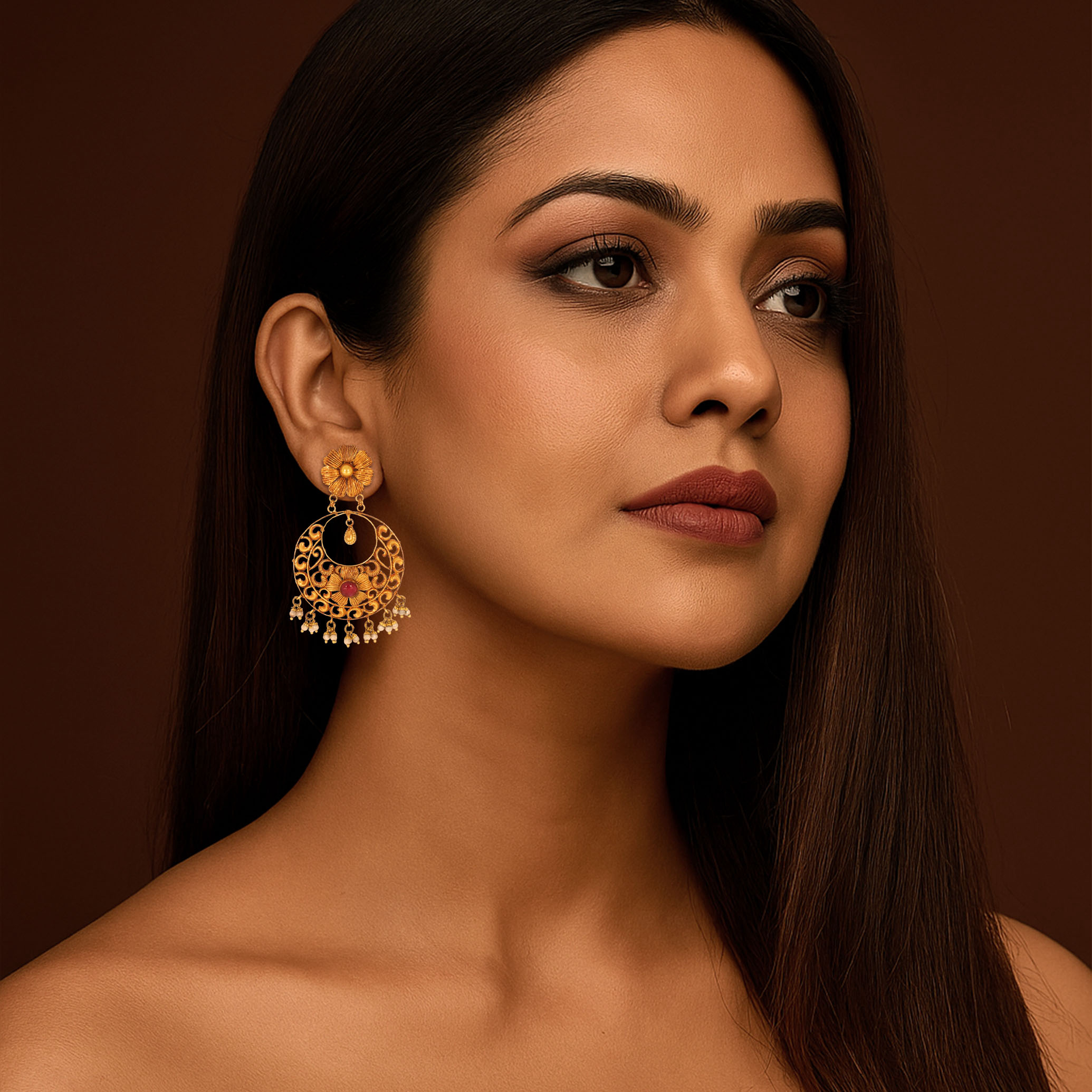 Imperial Blossom Gold Chandbalis - Senco Gold and Diamonds