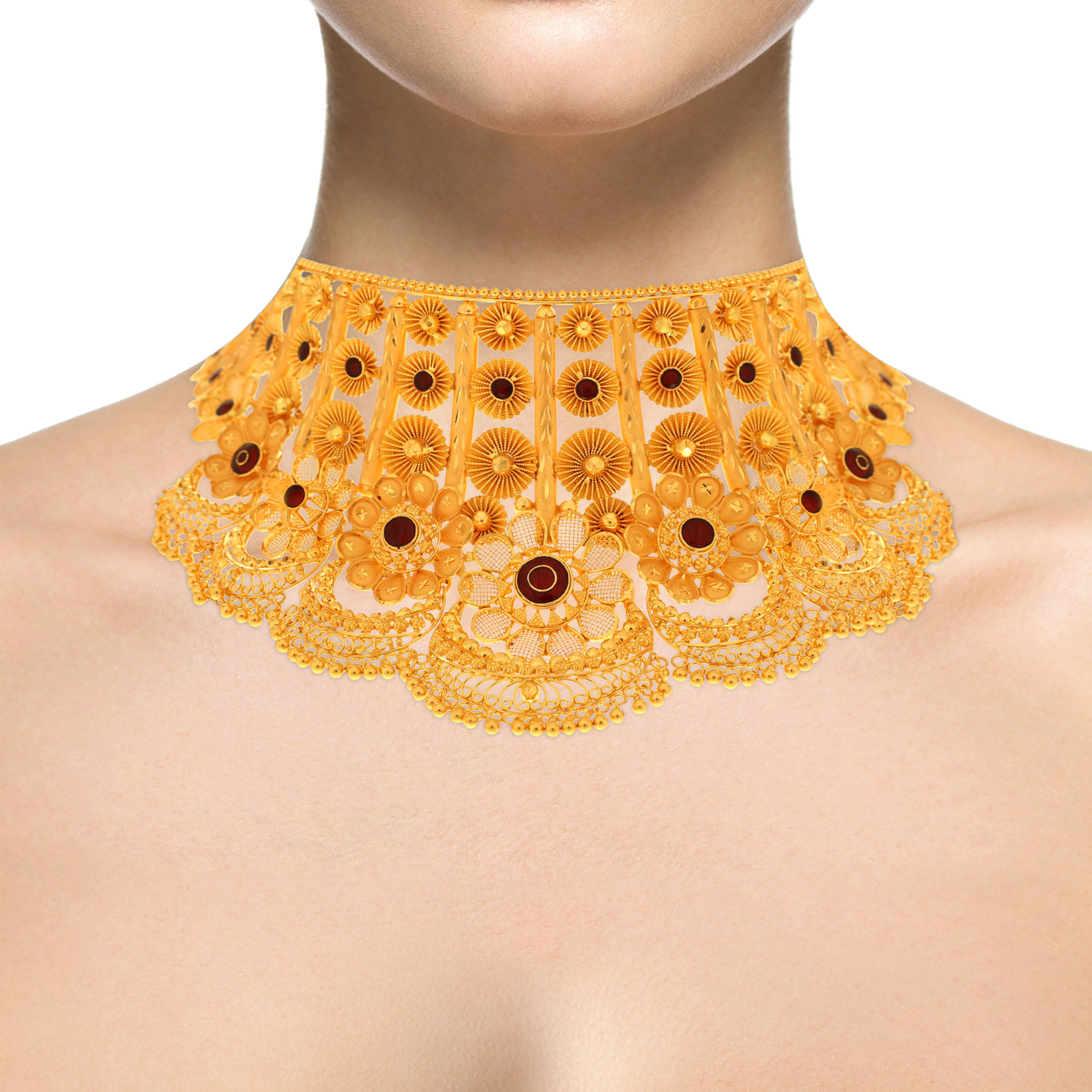 Blossomy Grandeur Gold Choker Necklace - Senco Gold and Diamonds