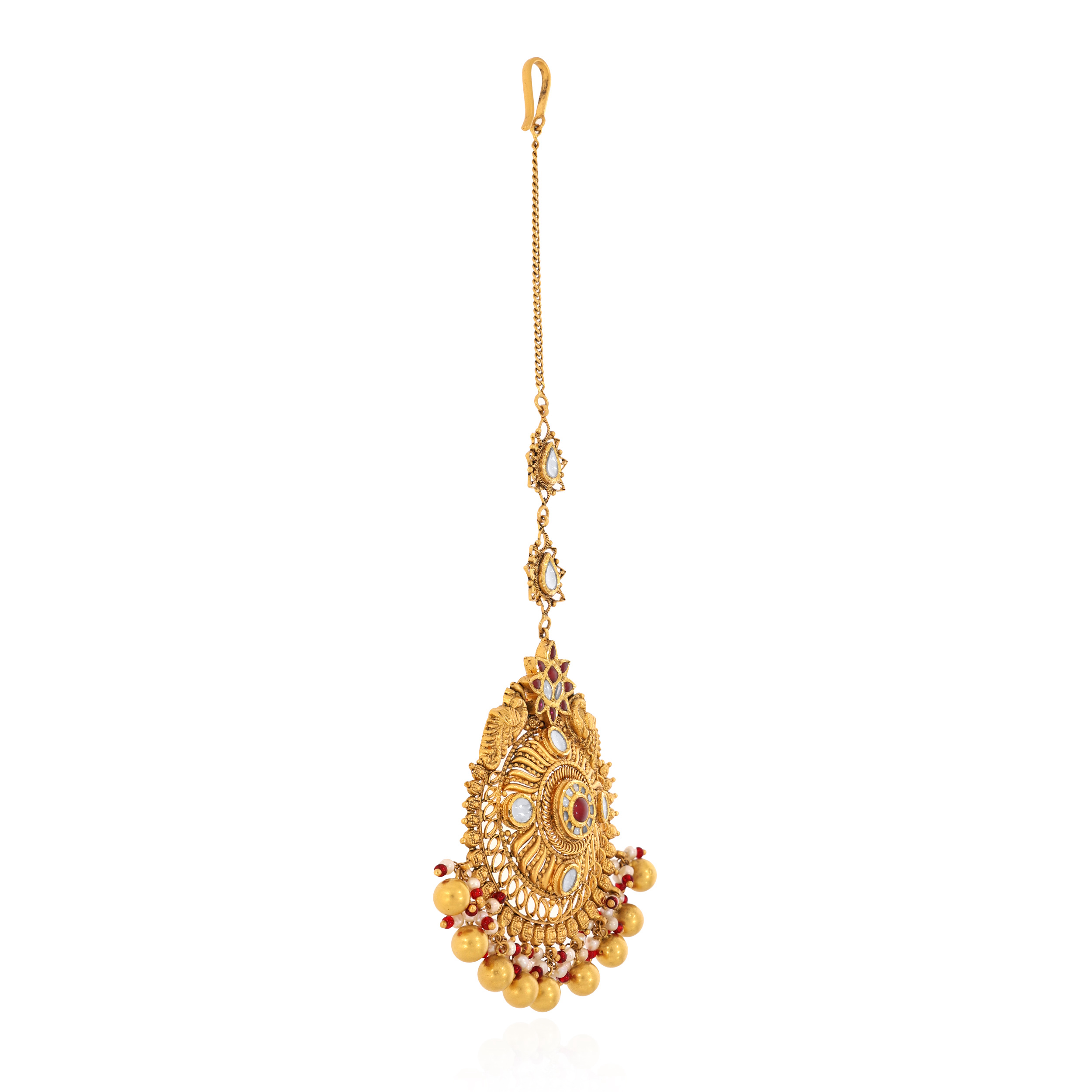 Royal Peacocks Antique Gold Kundan Maang Tikka - Senco Gold and Diamonds