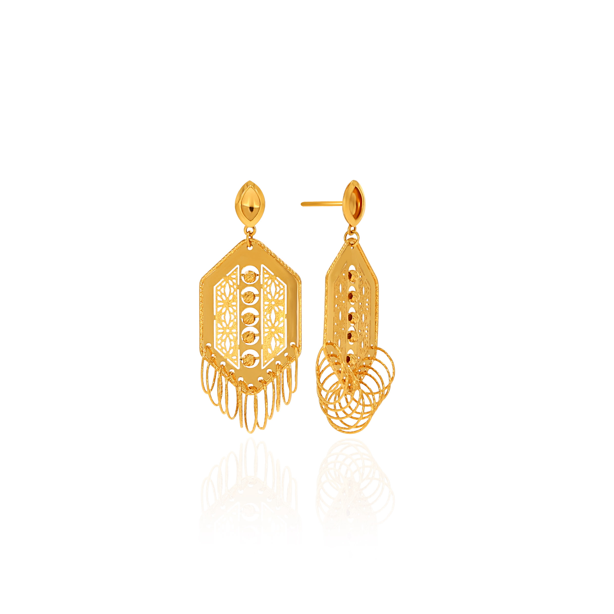 Vintage Hexa Gold Drop Earrings - Senco Gold and Diamonds
