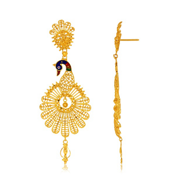Exquisite Mayuri Gold Danglers - Senco Gold and Diamonds