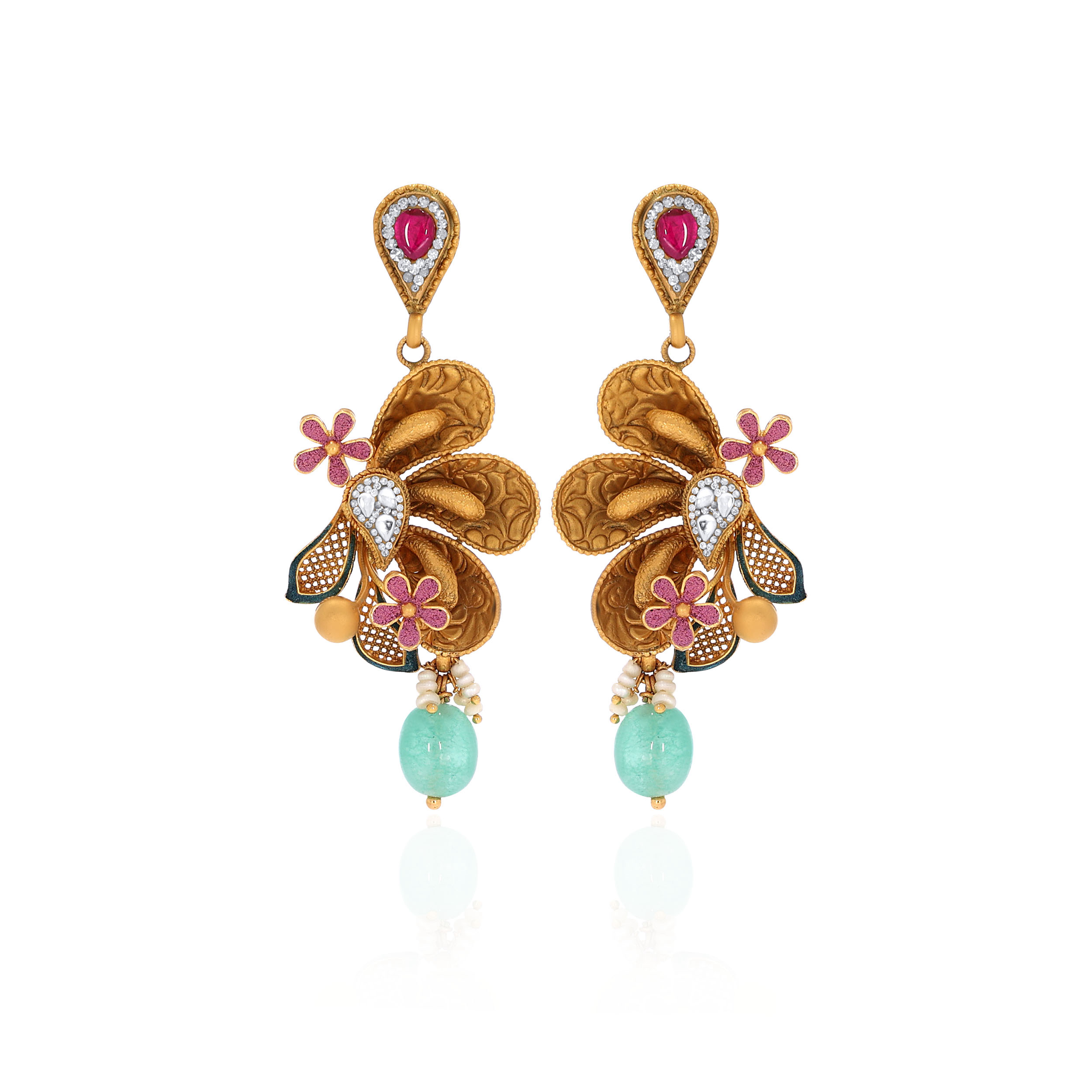 22K Yellow Gold Kundan Drop Earrings-GPNGP-D000765135 - Senco Gold and Diamonds