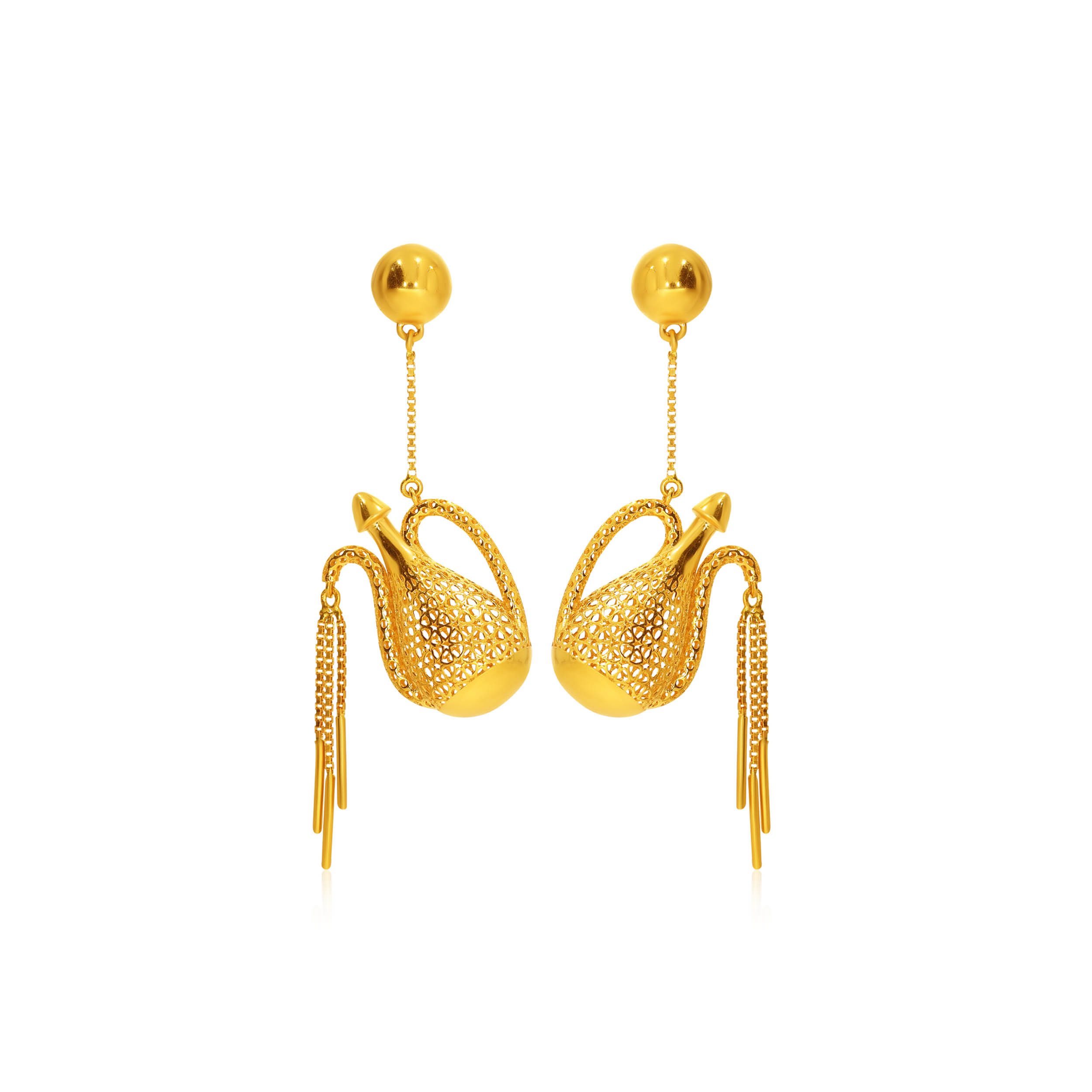Beauteous Flow Gold Long Earrings - Senco Gold and Diamonds