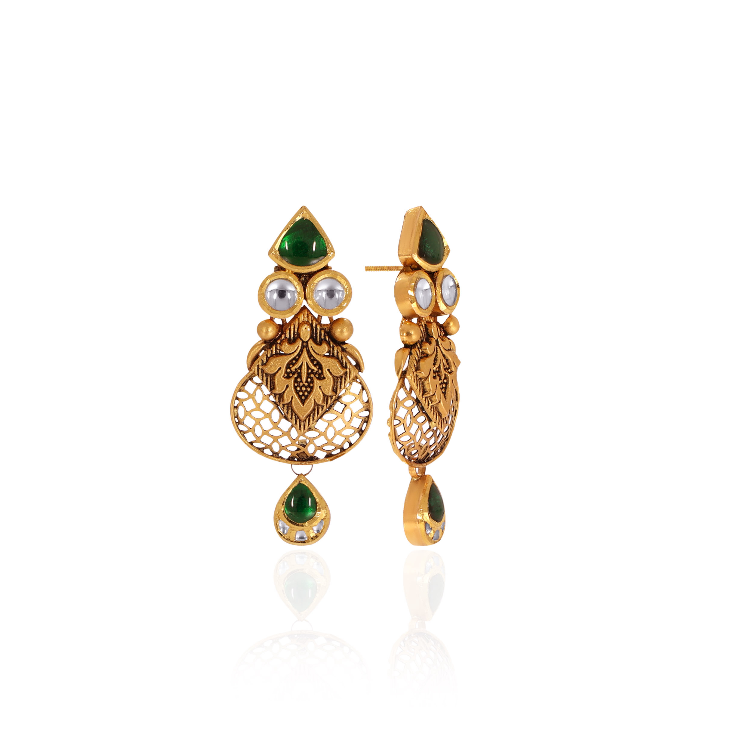 Classic Kundan Jaffrey Earrings - Senco Gold and Diamonds