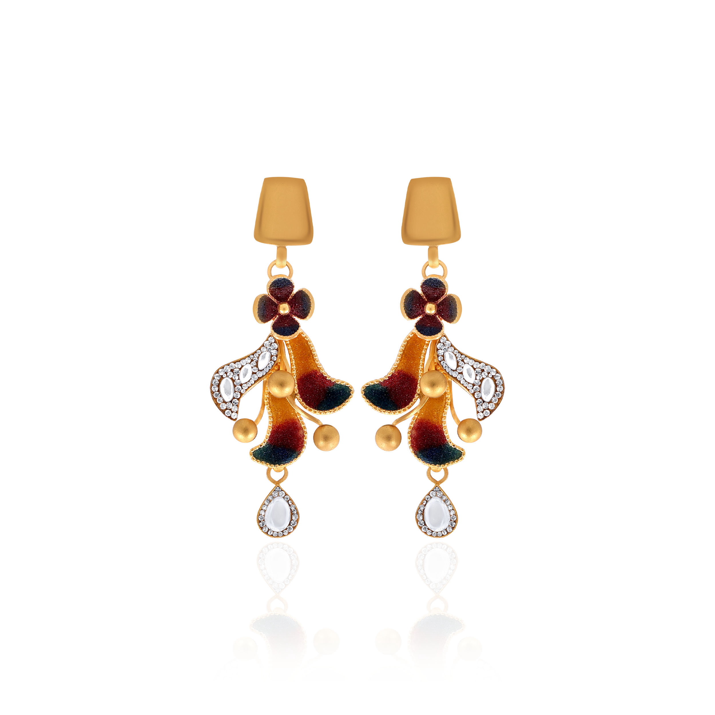 22K Yellow Gold Antique Kundan Drop Earrings-GPGN-D000760632 - Senco Gold and Diamonds