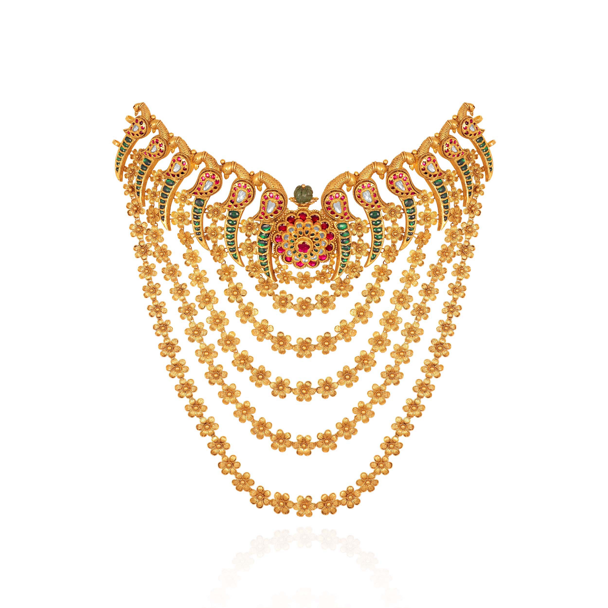 Palatial Cascade Kundan Gold Necklace - Senco Gold and Diamonds
