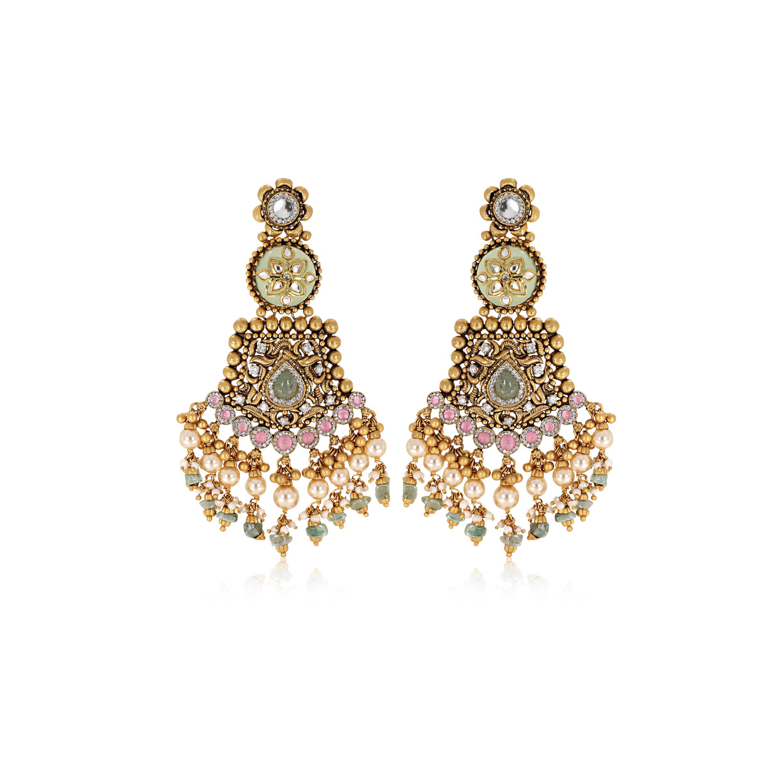 Enchanting Antique Gold Kundan Danglers - Senco Gold and Diamonds