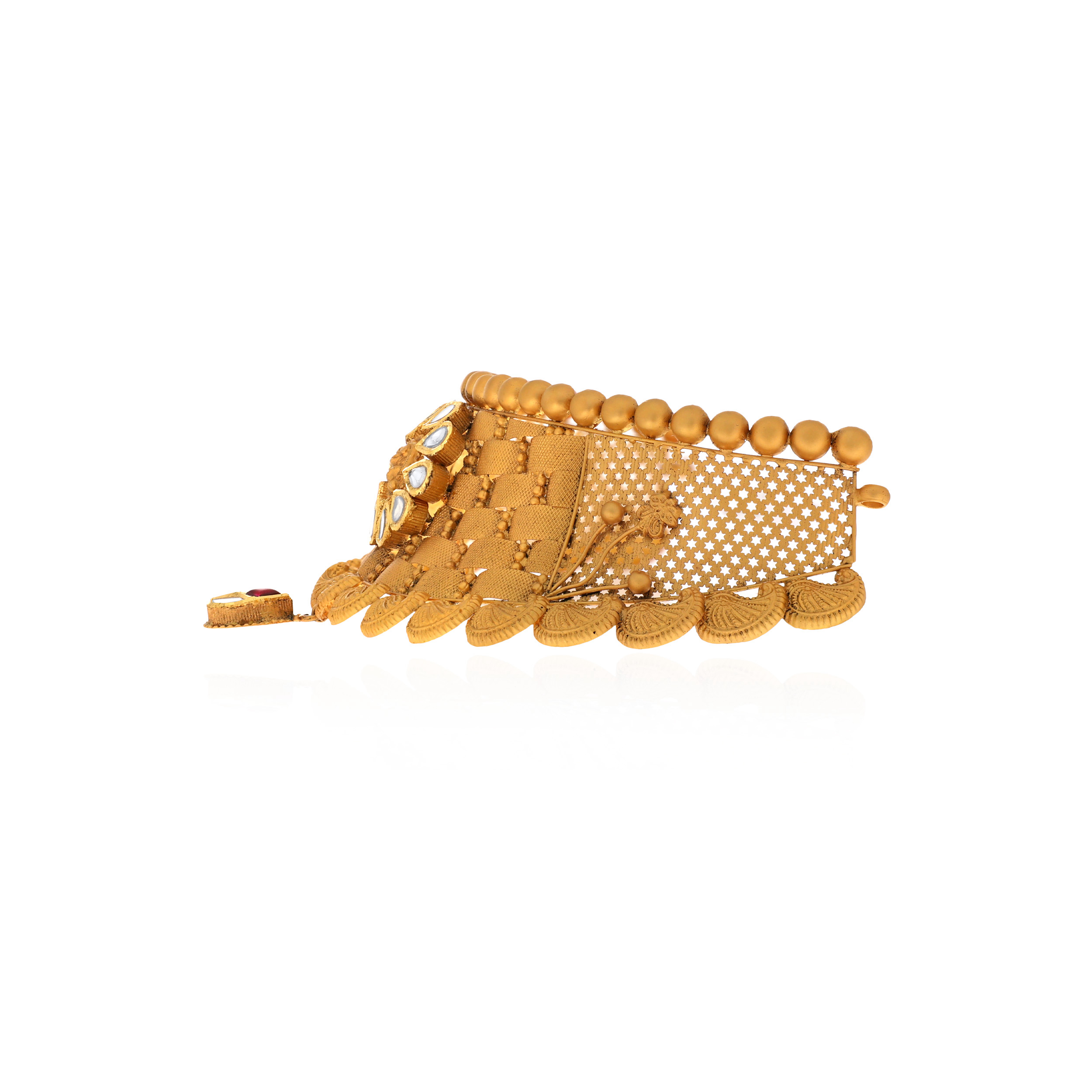 Shiny Bloom Antique Gold Kundan Choker Necklace - Senco Gold and Diamonds