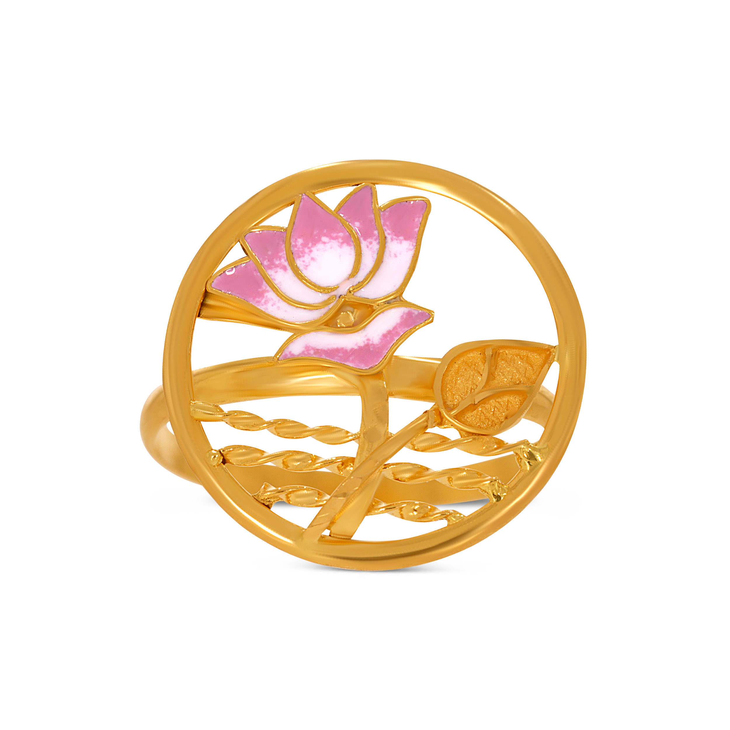 Lotus Reverie Enamel Gold Ring - Senco Gold and Diamonds