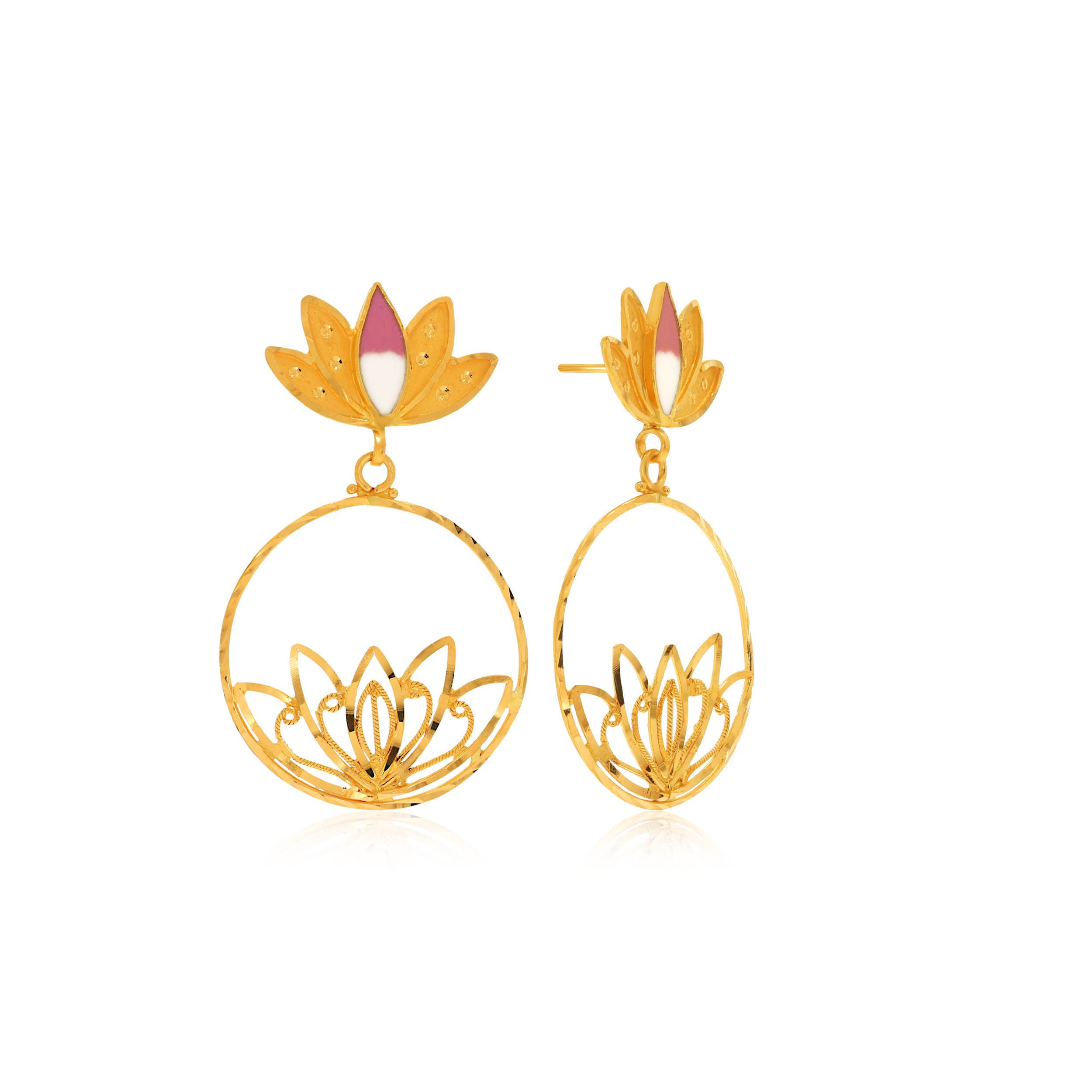 Lotus Enchantment Gold Drop Earrings - Senco Gold and Diamonds