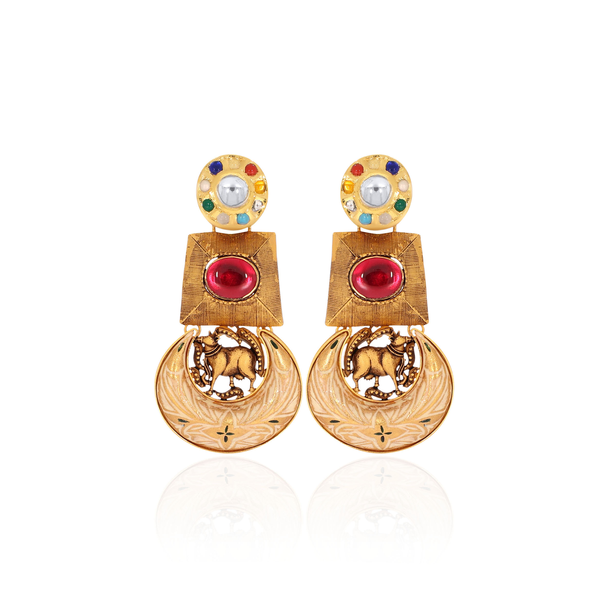 22K Yellow Gold Kundan Drop Earrings-GPGN-D000788454 - Senco Gold and Diamonds