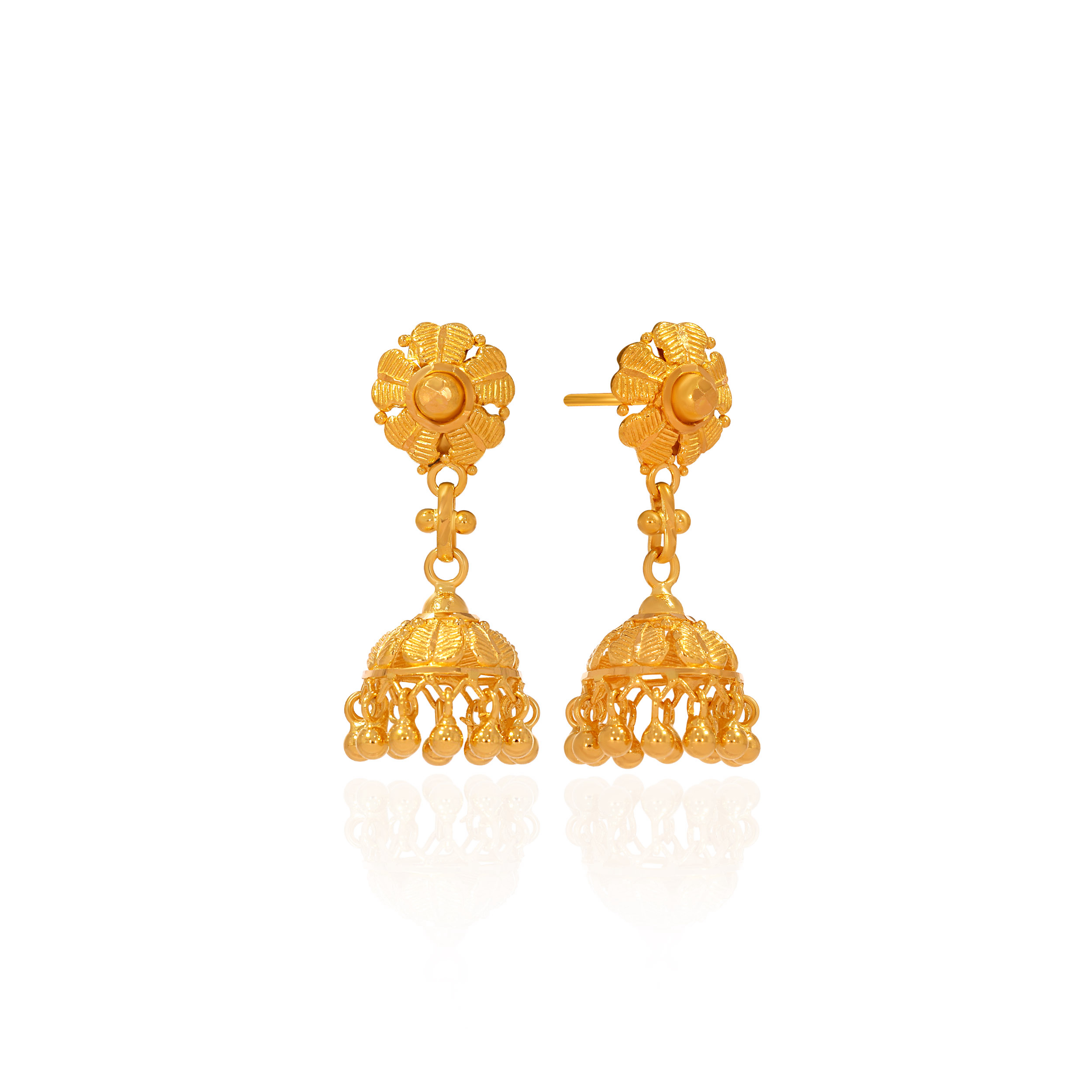 Ornate Blossom Gold Jhumka Earrings - Senco Gold and Diamonds
