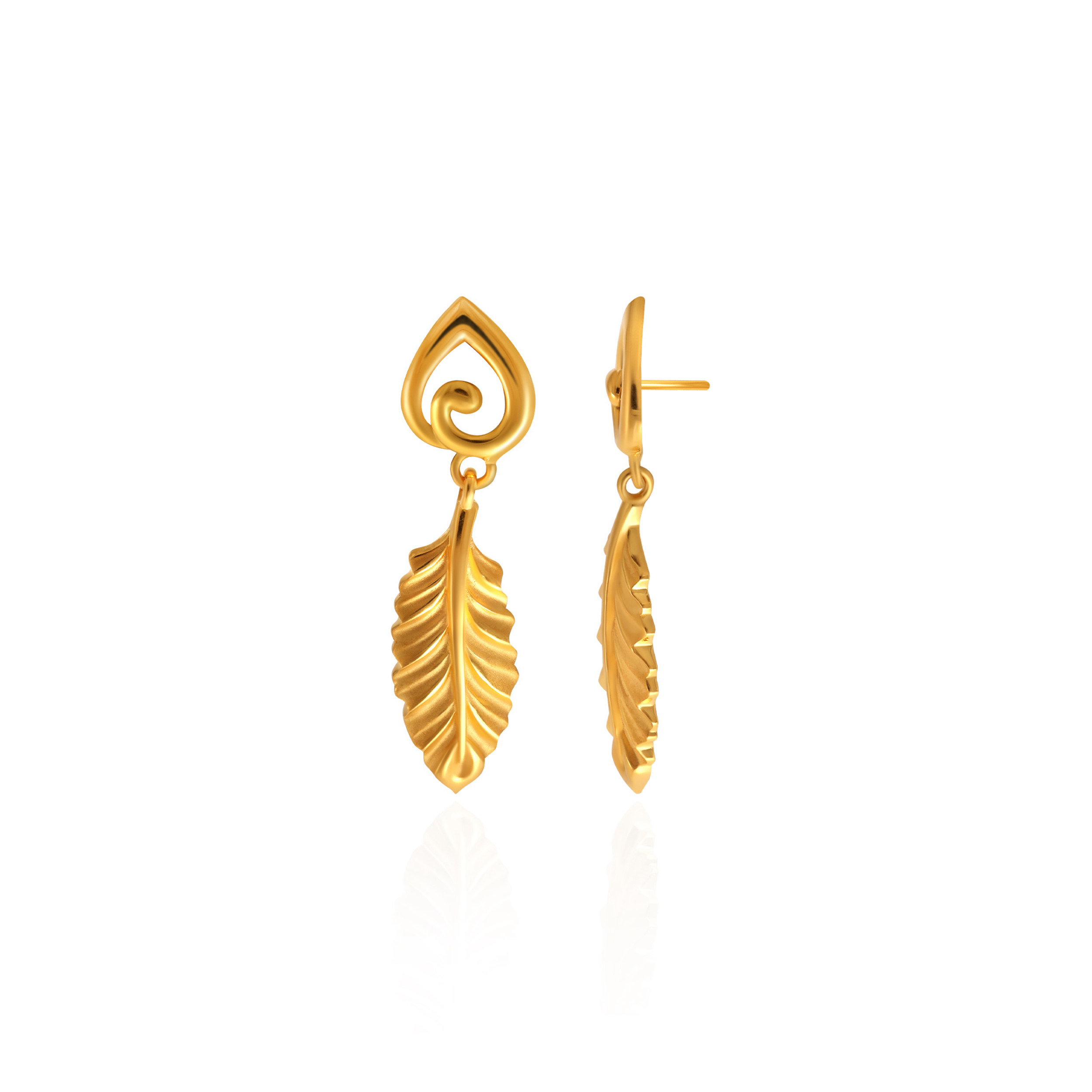 Dangling Leaf Gold Drop Earrings - Senco Gold and Diamonds