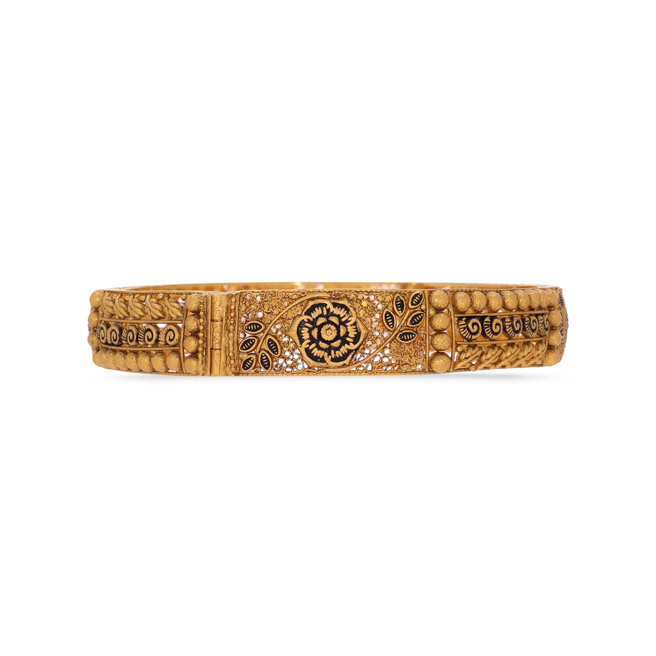 Royal Bloom Antique Gold Chur Bangle - Senco Gold and Diamonds