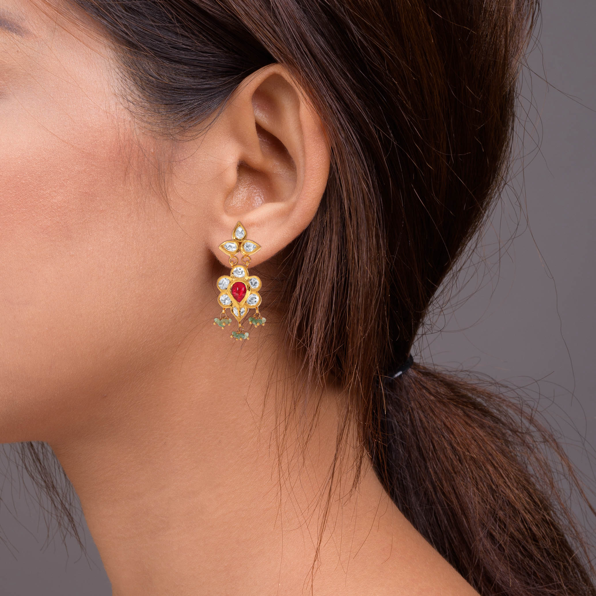 22K Yellow Gold Kundan Earrings-GPGN-D000788485 - Senco Gold and Diamonds