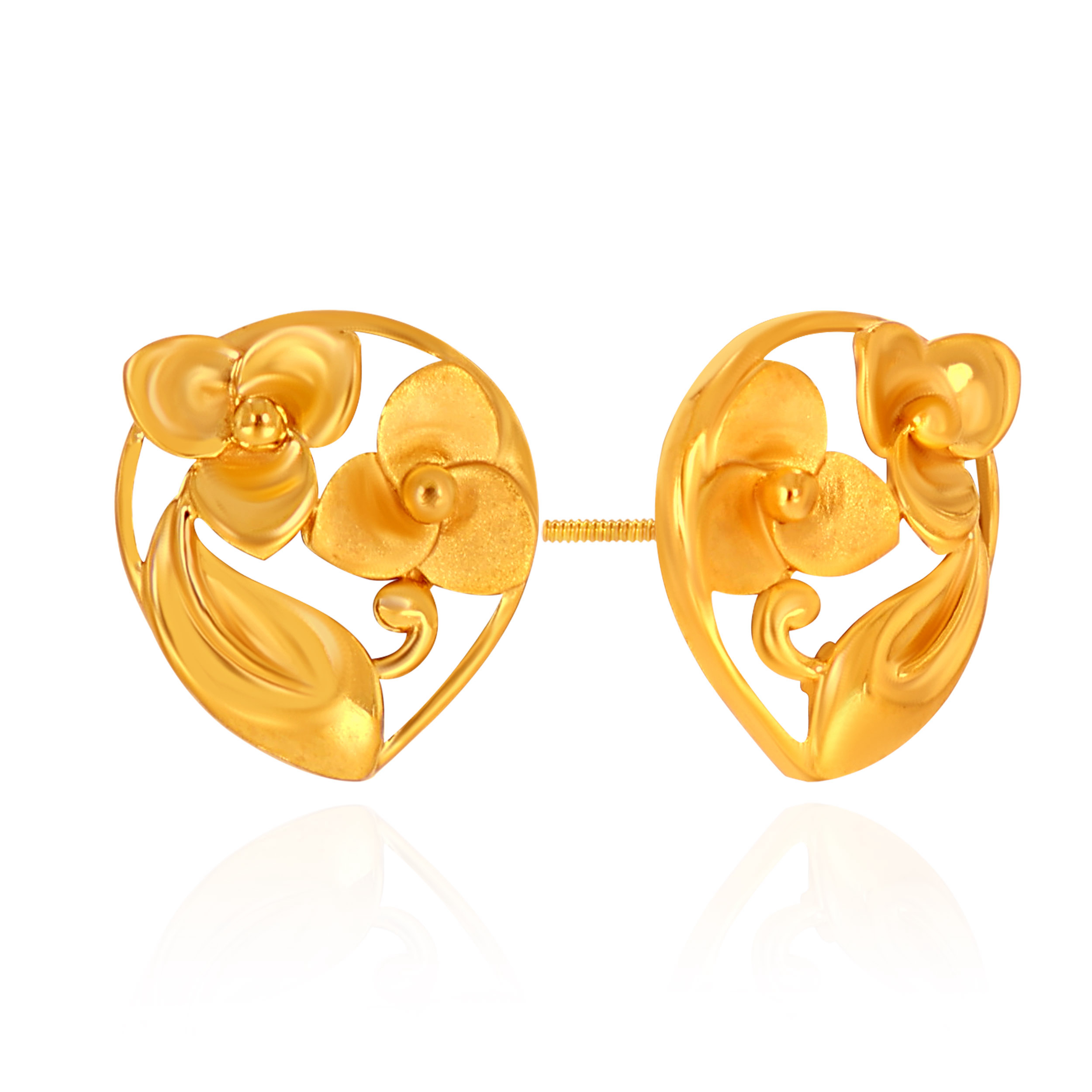 Florentia Oval Bloom Gold Studs - Senco Gold and Diamonds
