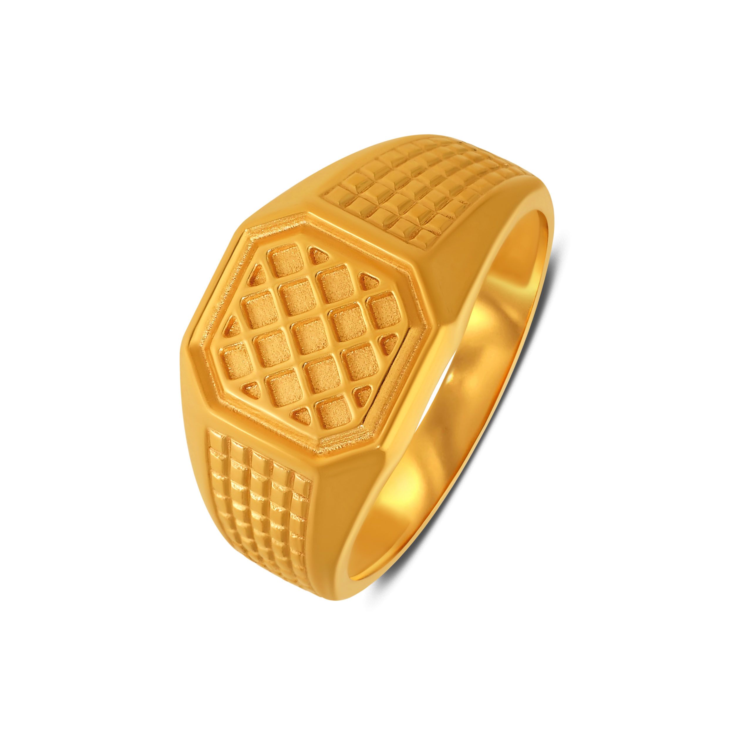 Grid Crest Men’s Gold Ring