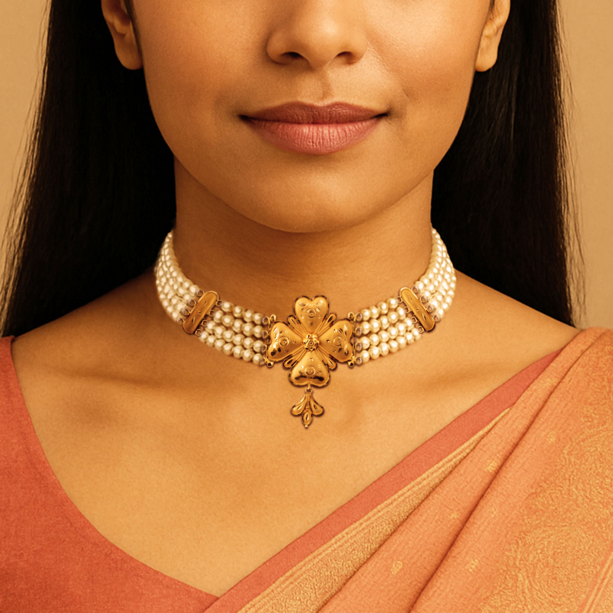 Ornamental Pearl Gold Choker - Senco Gold and Diamonds