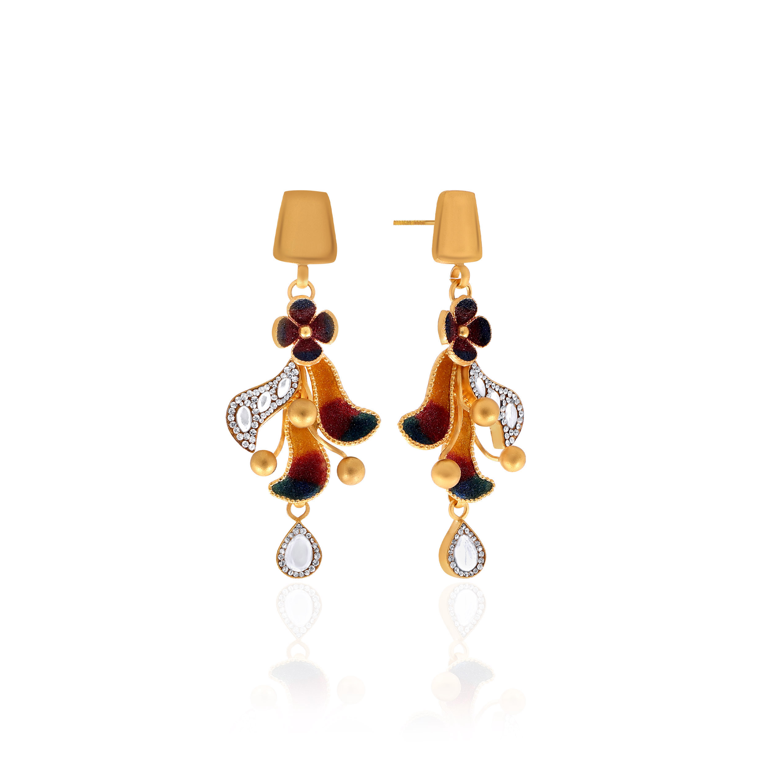 22K Yellow Gold Antique Kundan Drop Earrings-GPGN-D000760632 - Senco Gold and Diamonds