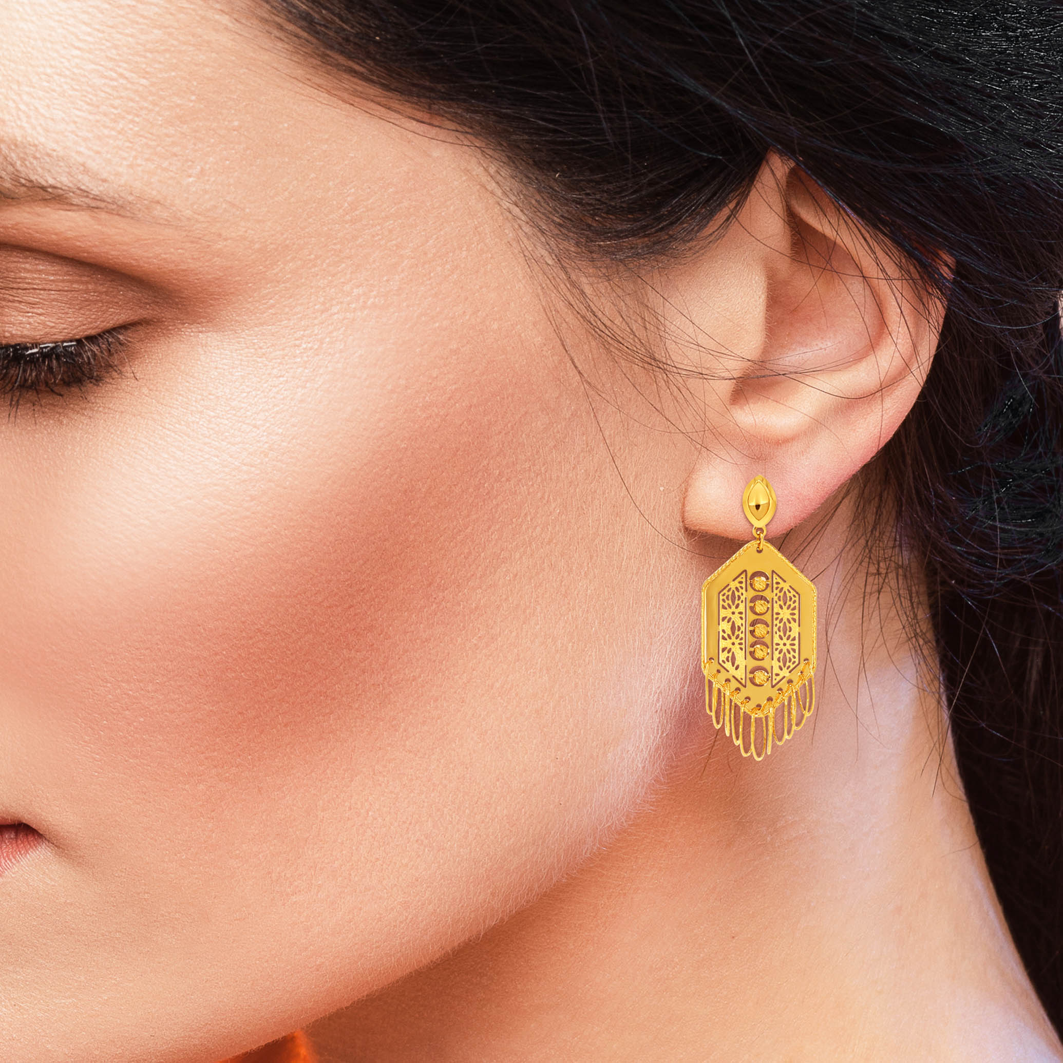 Vintage Hexa Gold Drop Earrings - Senco Gold and Diamonds