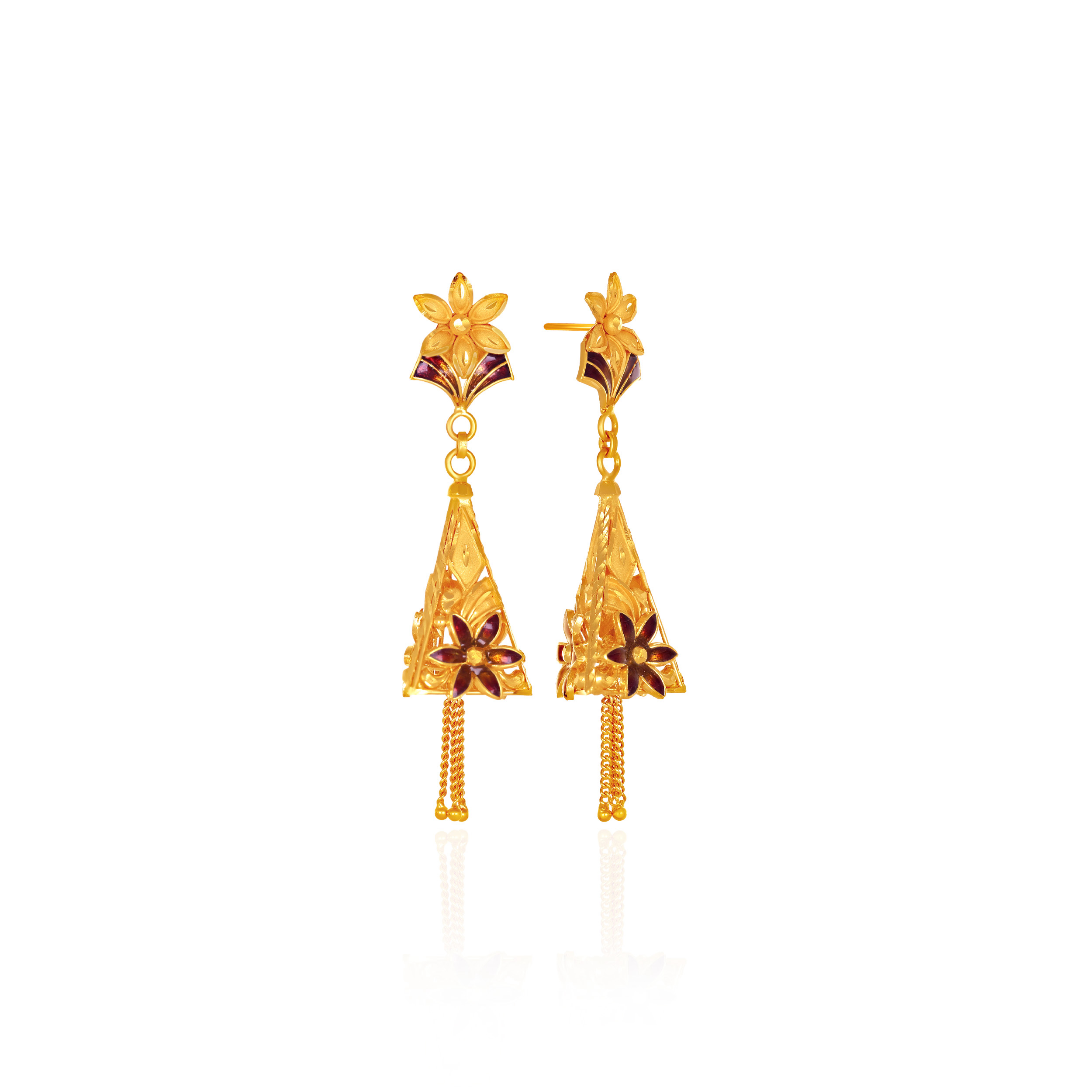 Blossom Cascade Gold Jhumka Earrings - Senco Gold and Diamonds
