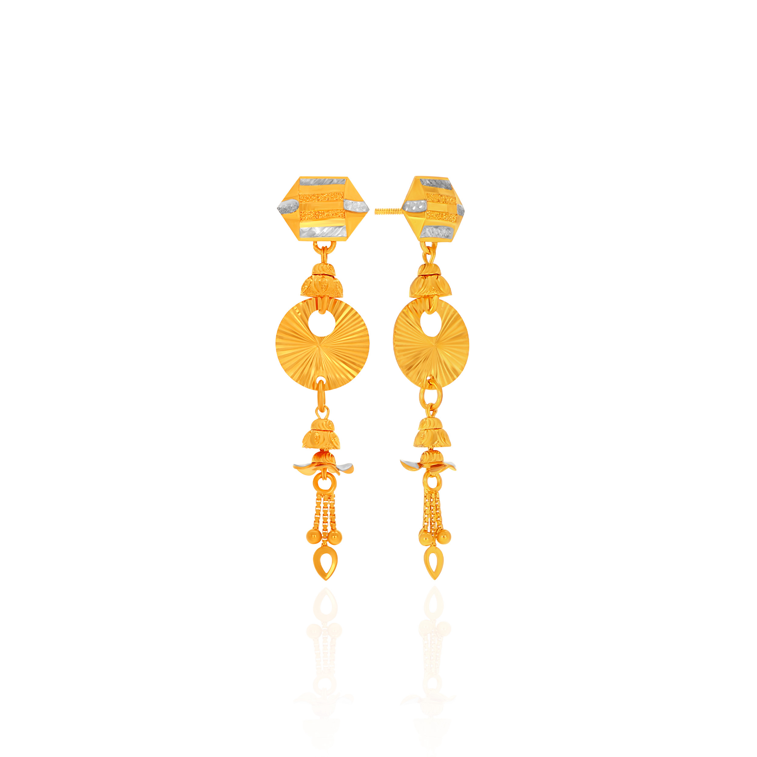 Radiant Hexagonal Drop Gold Dangler Earrings - Senco Gold and Diamonds