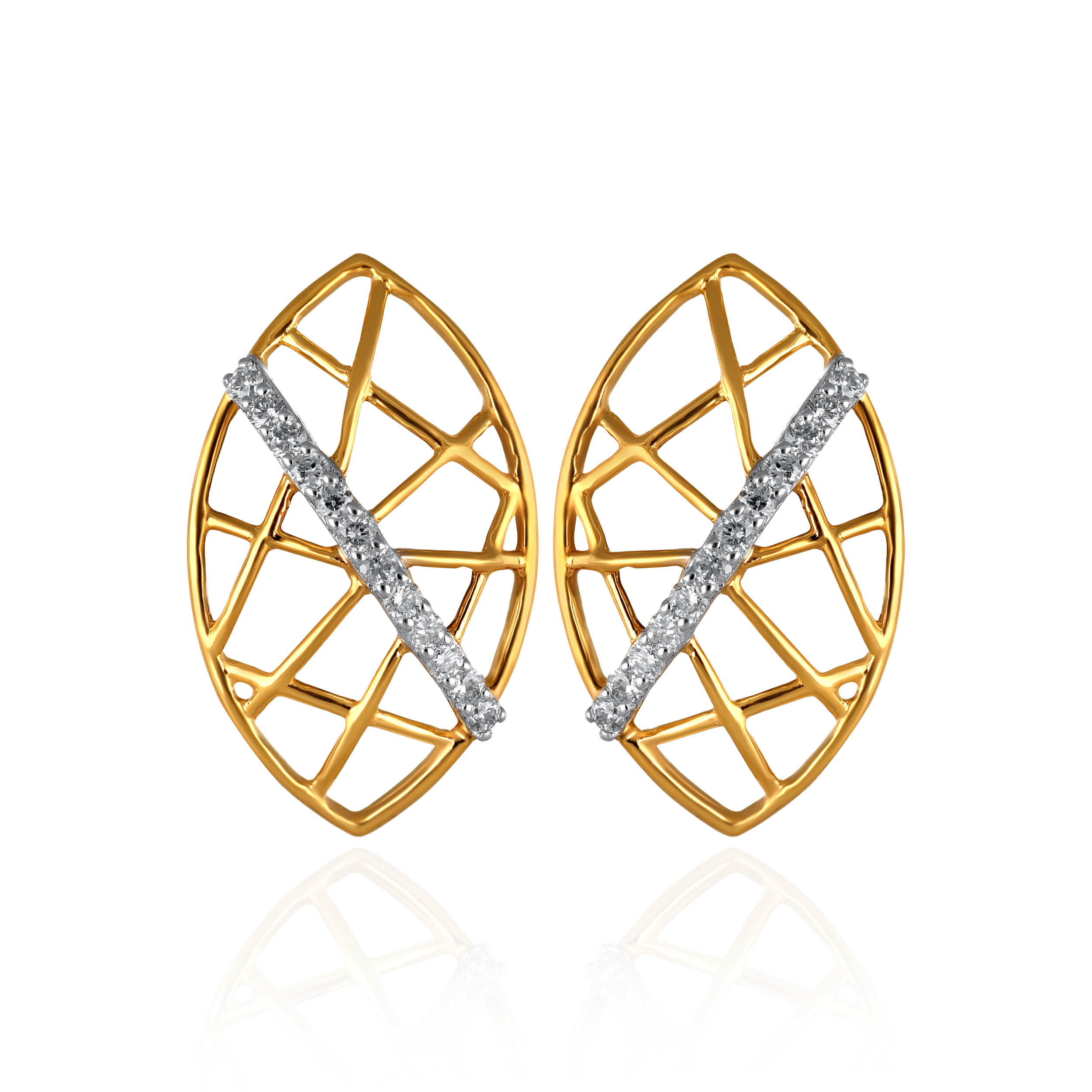 Crisscross Leaf Diamond Studs - Senco Gold and Diamonds