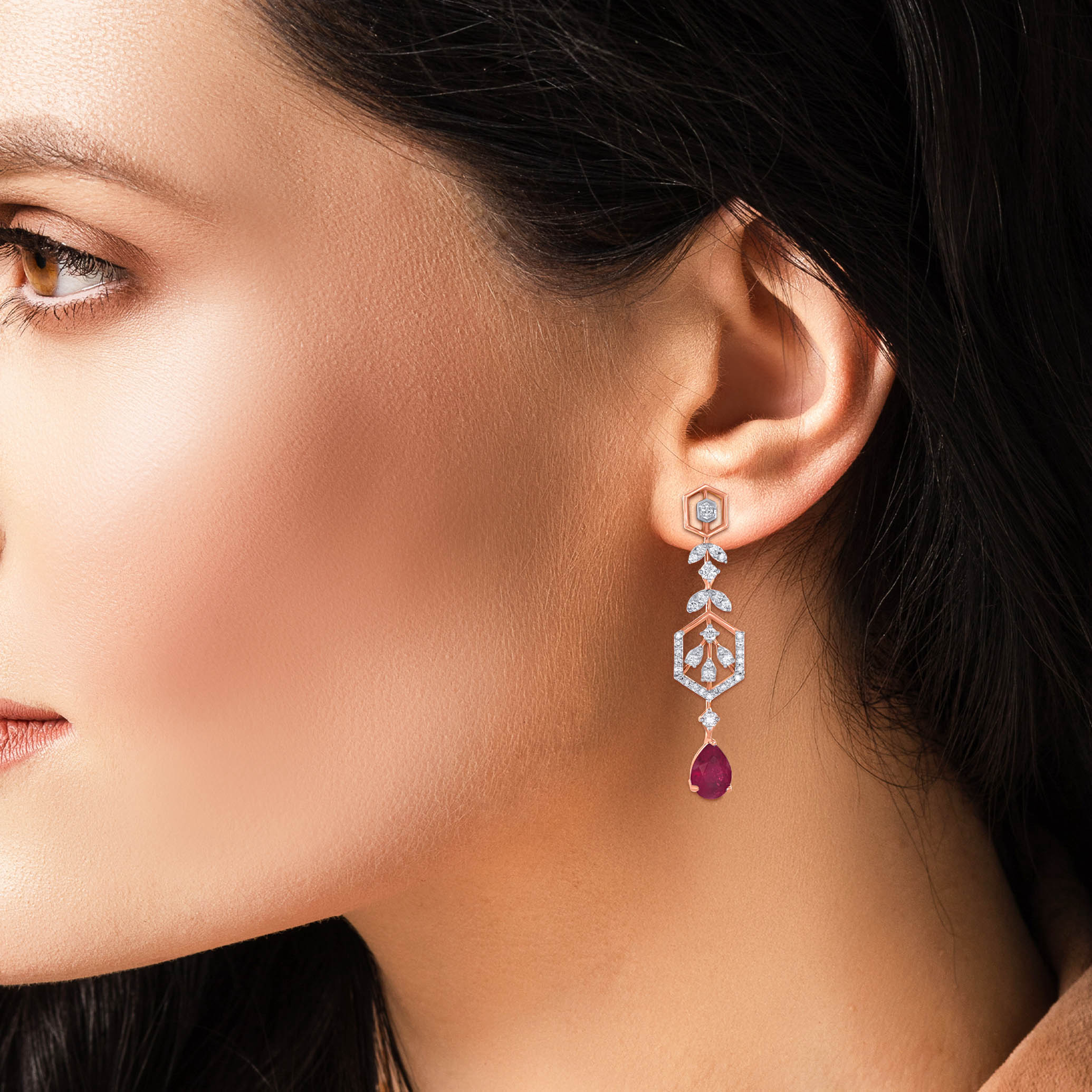 Blush Geometry Diamond Long Earrings - Senco Gold and Diamonds
