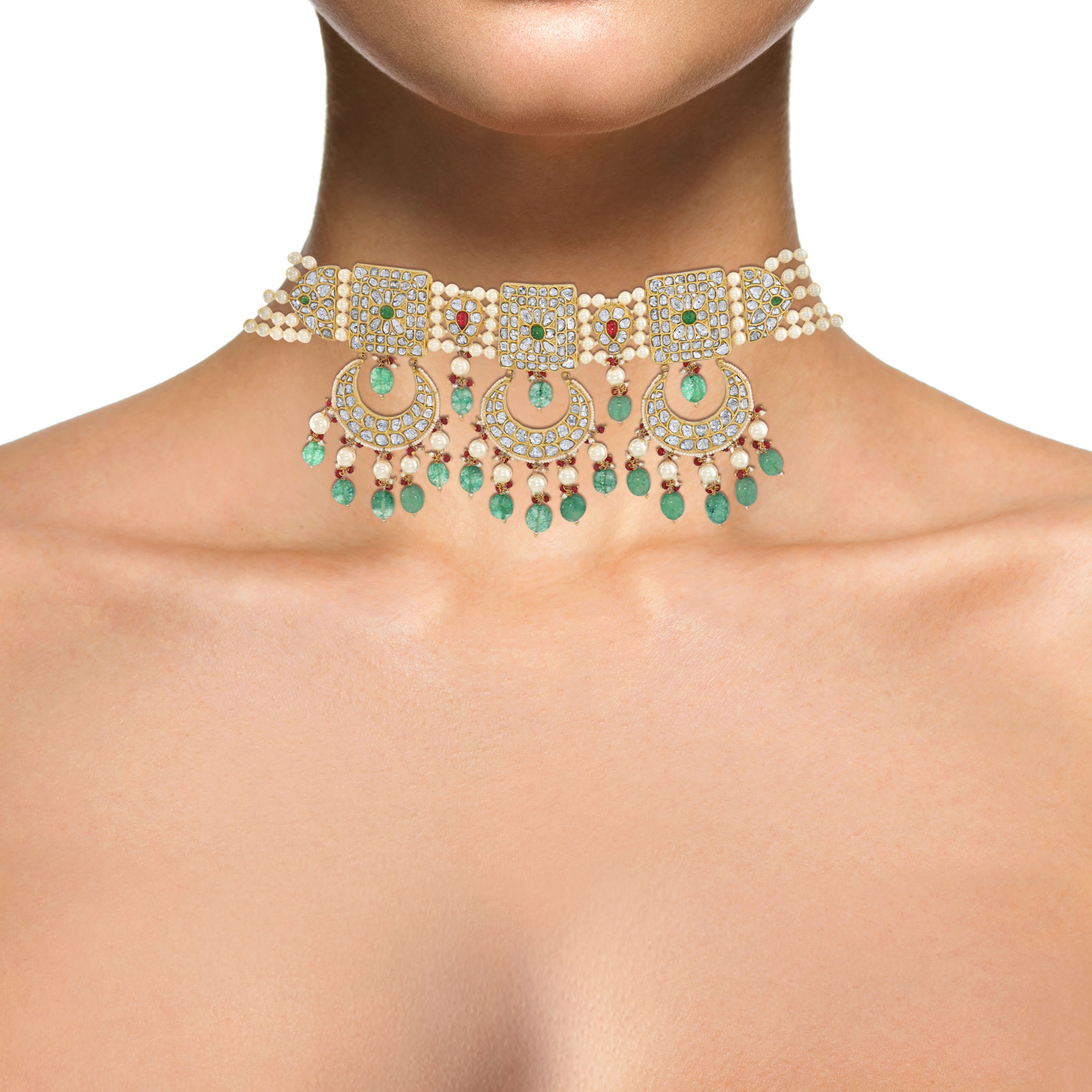 22K Yellow Gold Polki Kundan Necklace DGN-D000769052 - Senco Gold and Diamonds