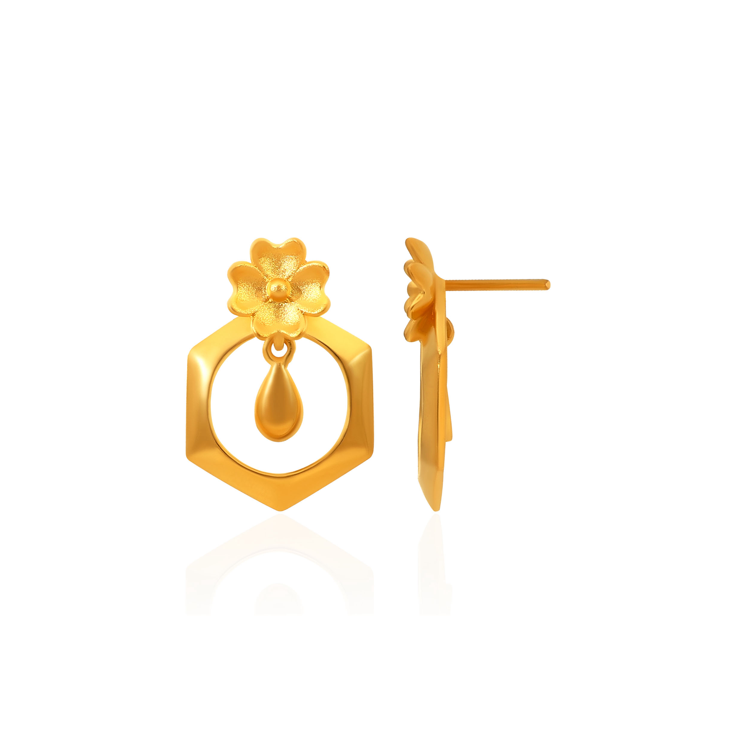 Artistic Hexagon Gold Earrings - Senco Gold and Diamonds