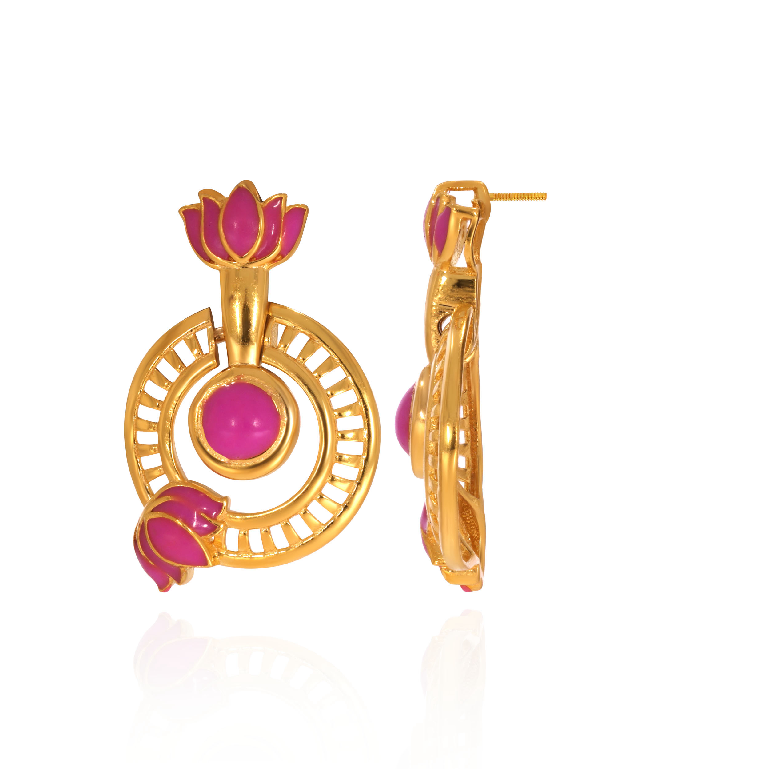 Urban Lotus Enamel Gold Earrings - Senco Gold and Diamonds