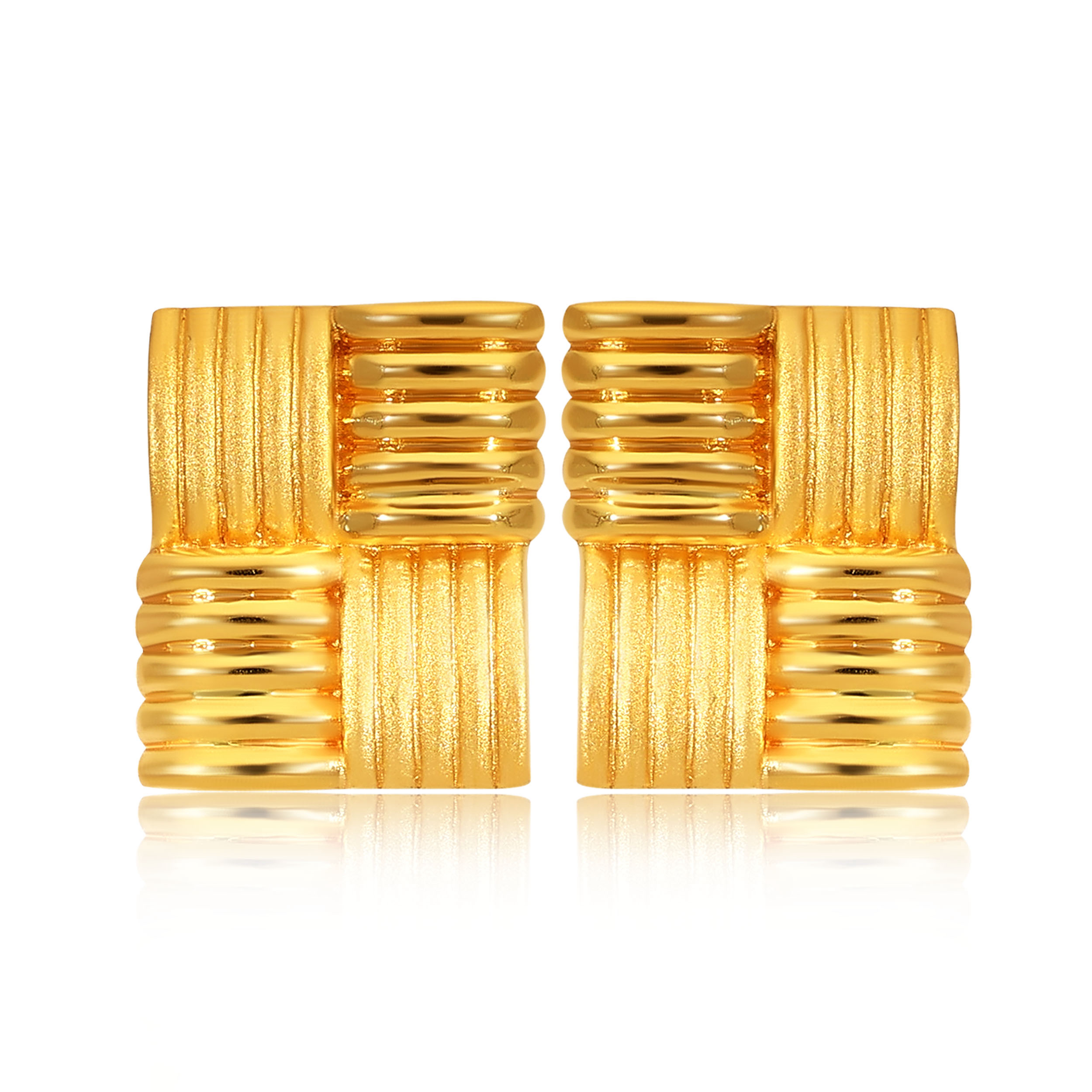 Ribbed Gold Square Studs - Senco Gold and Diamonds