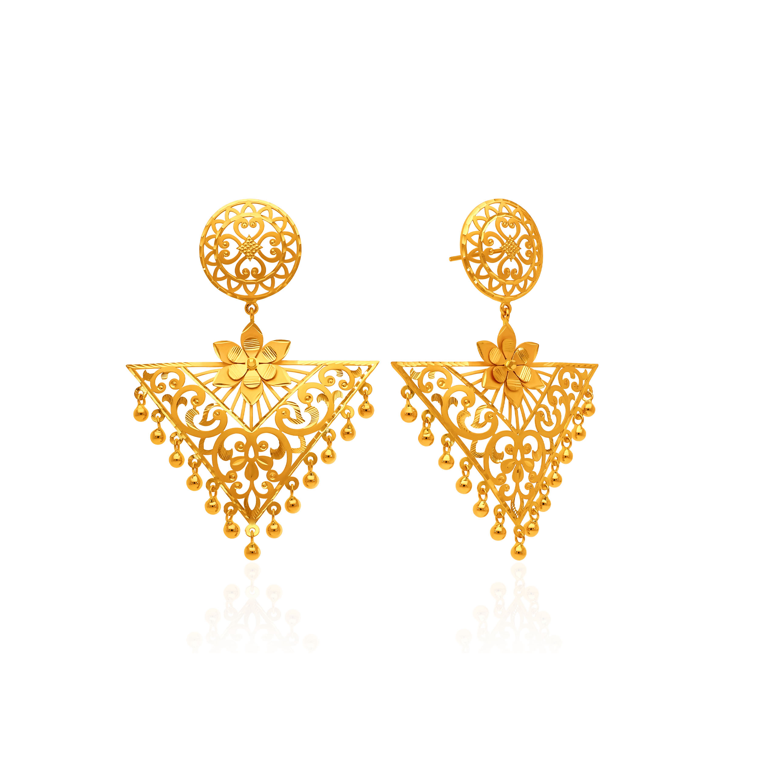 Triangular Tapestry Gold Drop Earrings - Senco Gold and Diamonds