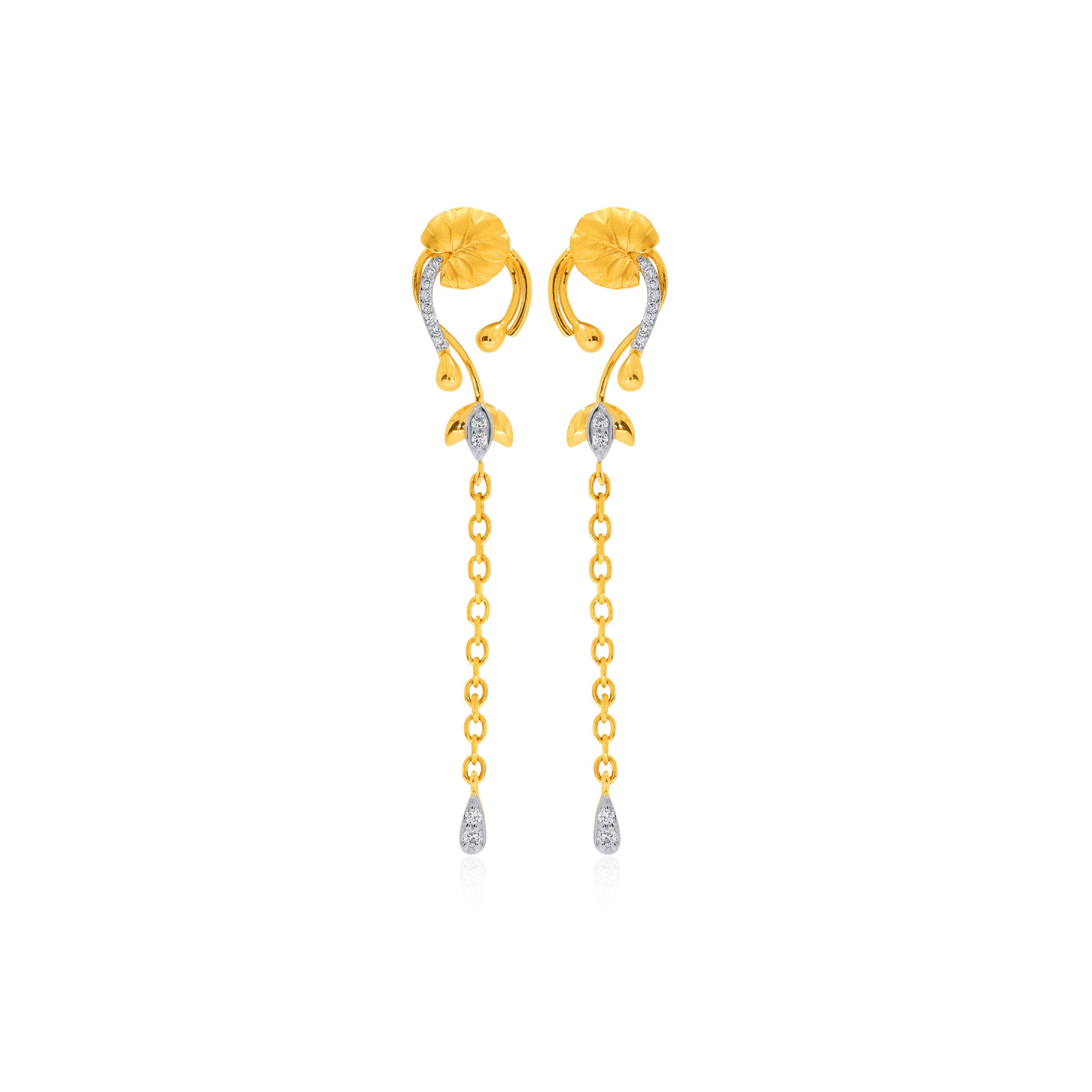 Artsy Lotus Diamond Long Earrings - Senco Gold and Diamonds