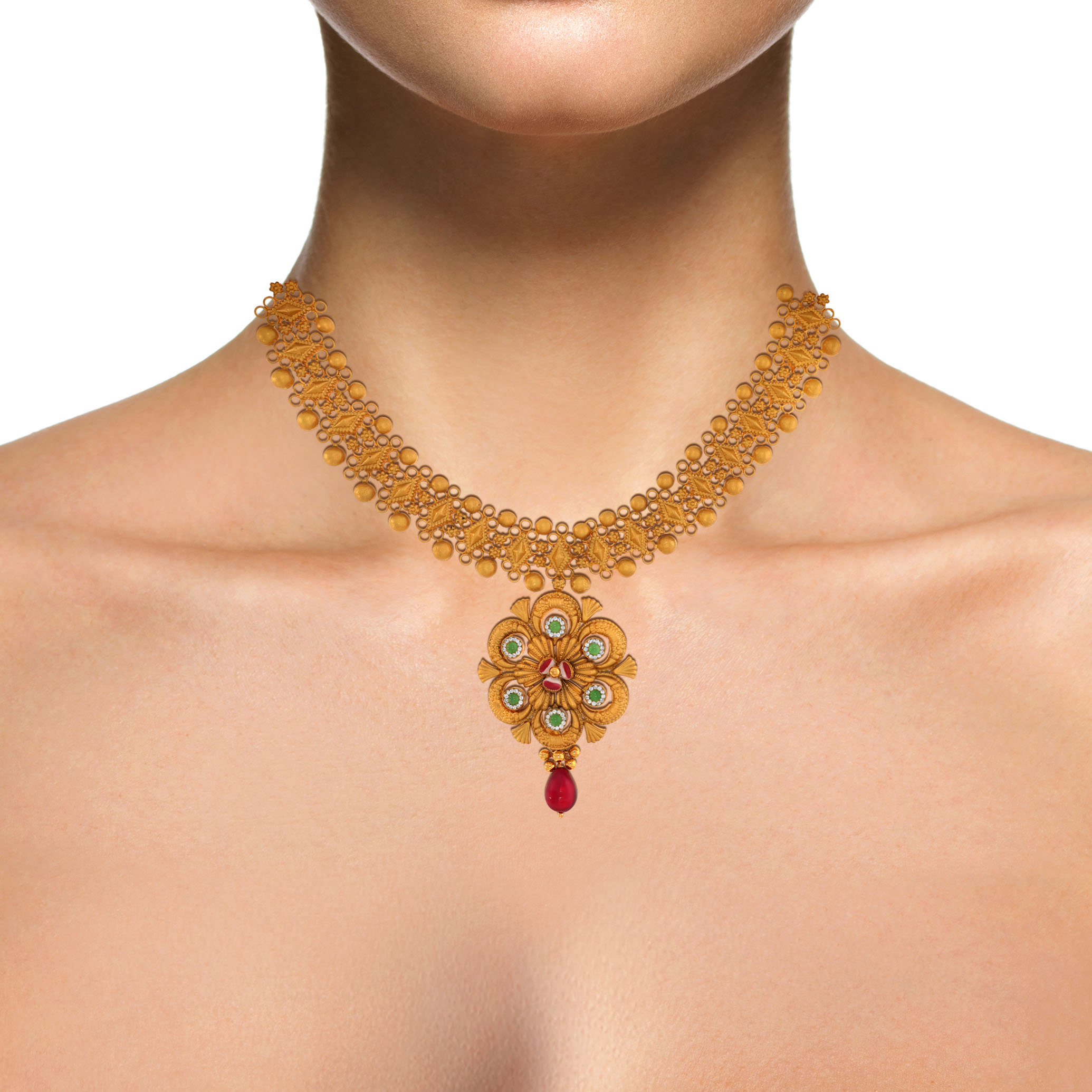 22K Yellow Gold Antique Kundan Necklace-GN-D000779661 - Senco Gold and Diamonds