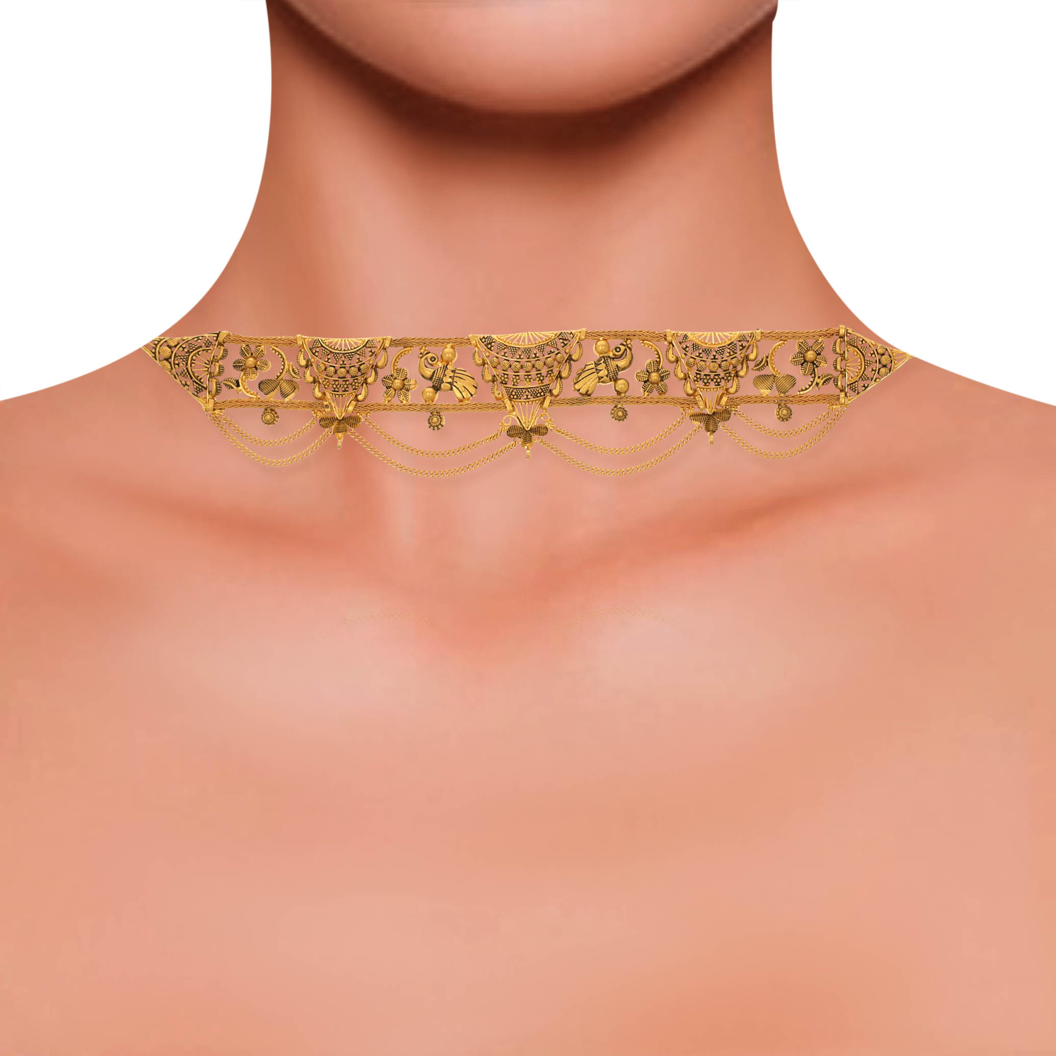 Mayurakshi Antique Gold Choker Necklace - Senco Gold and Diamonds