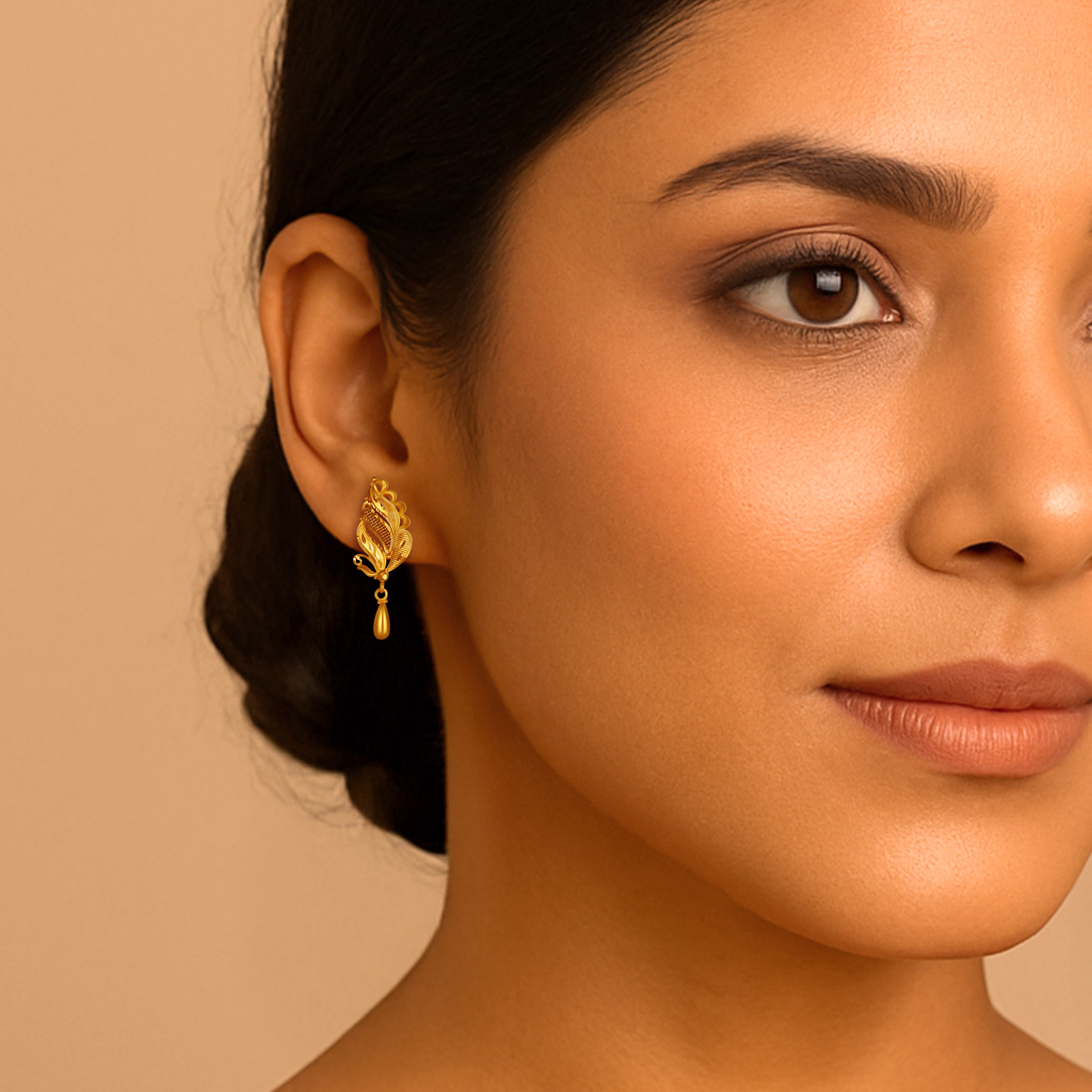 Swaying Feather Gold Drop Earrings - Senco Gold and Diamonds