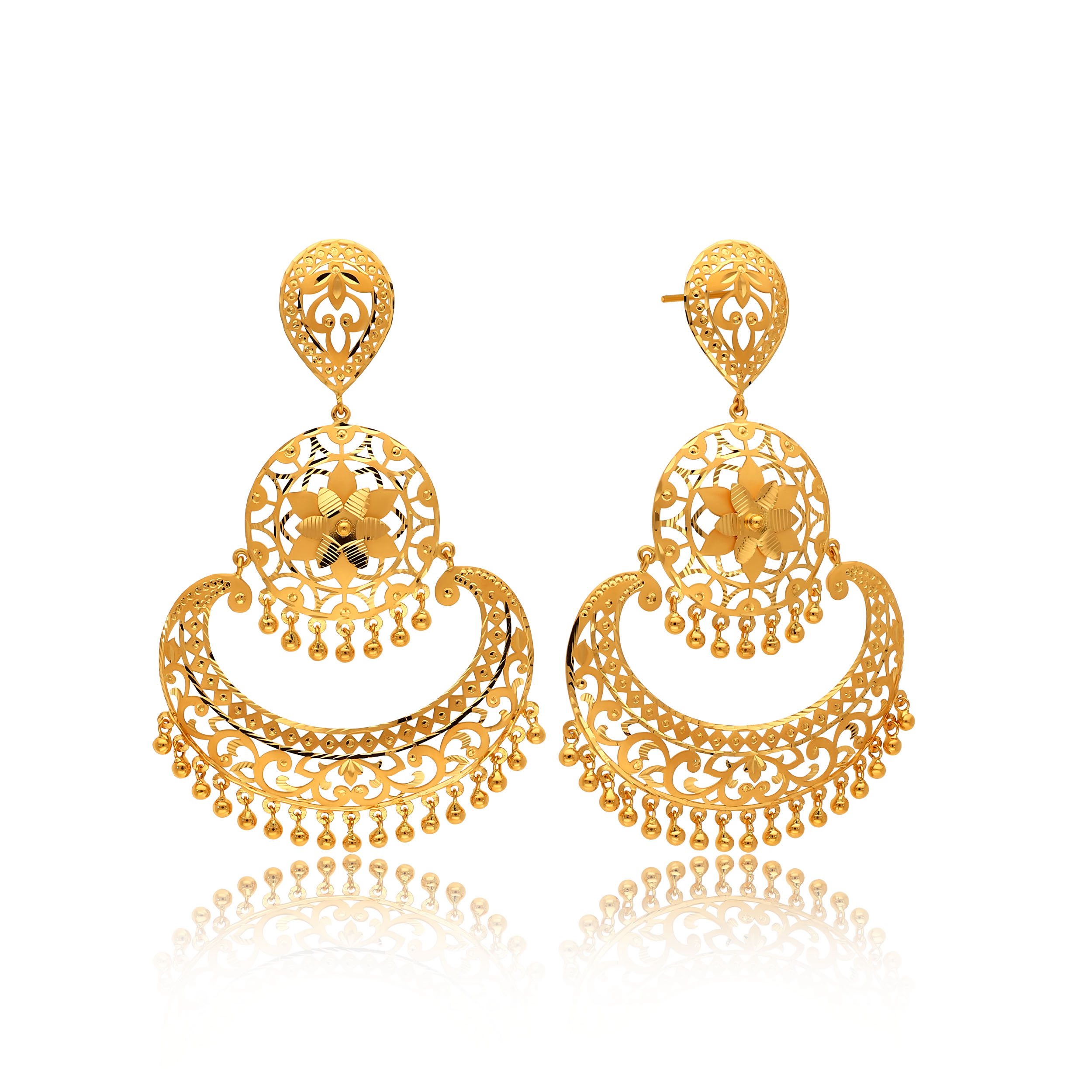 Gleaming Crescent Gold Chandbali Earrings - Senco Gold and Diamonds
