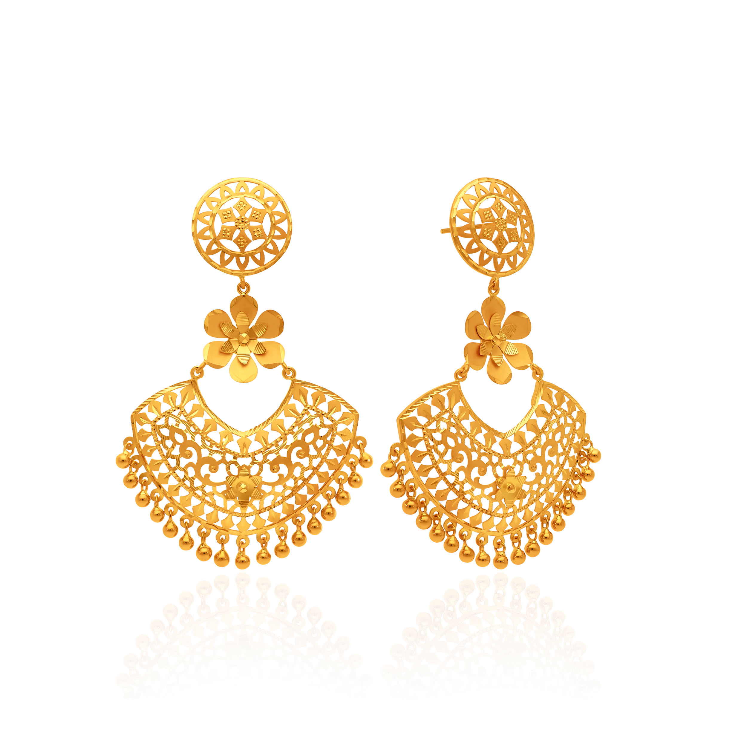 Radiant Filigree Gold Chand Bali Earrings - Senco Gold and Diamonds